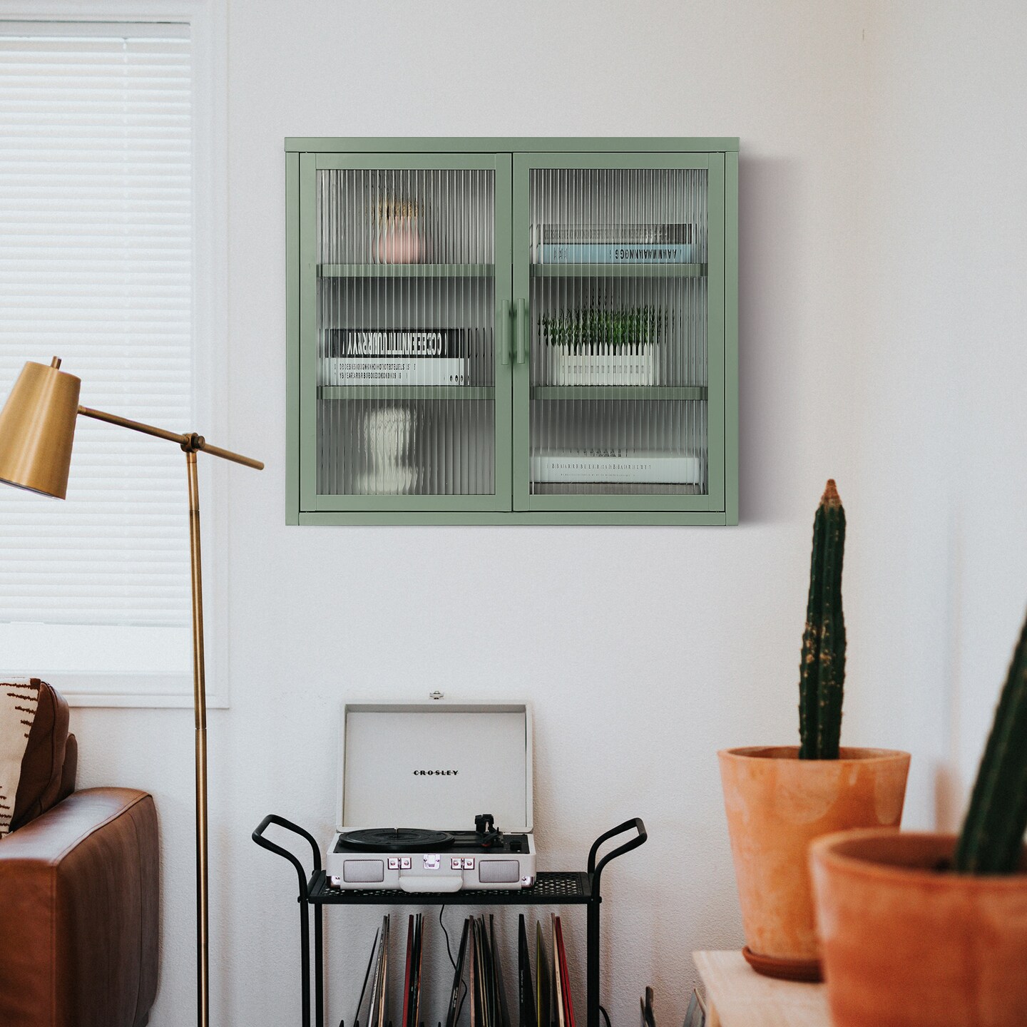 Vintage Mint Green Double Glass Door Wall Cabinet | 70*23*60cm / 27.6*9.1*23.6in | Elevate Your Space