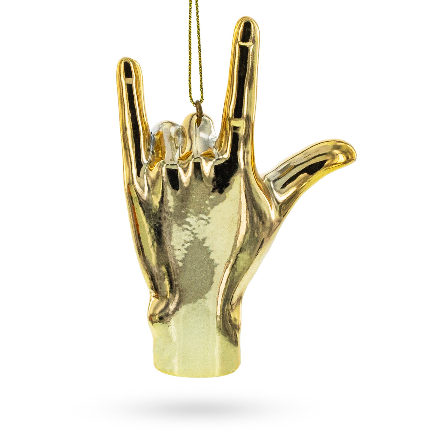 Golden Sign Language &#x22;I Love You&#x22; Glass Christmas Ornament