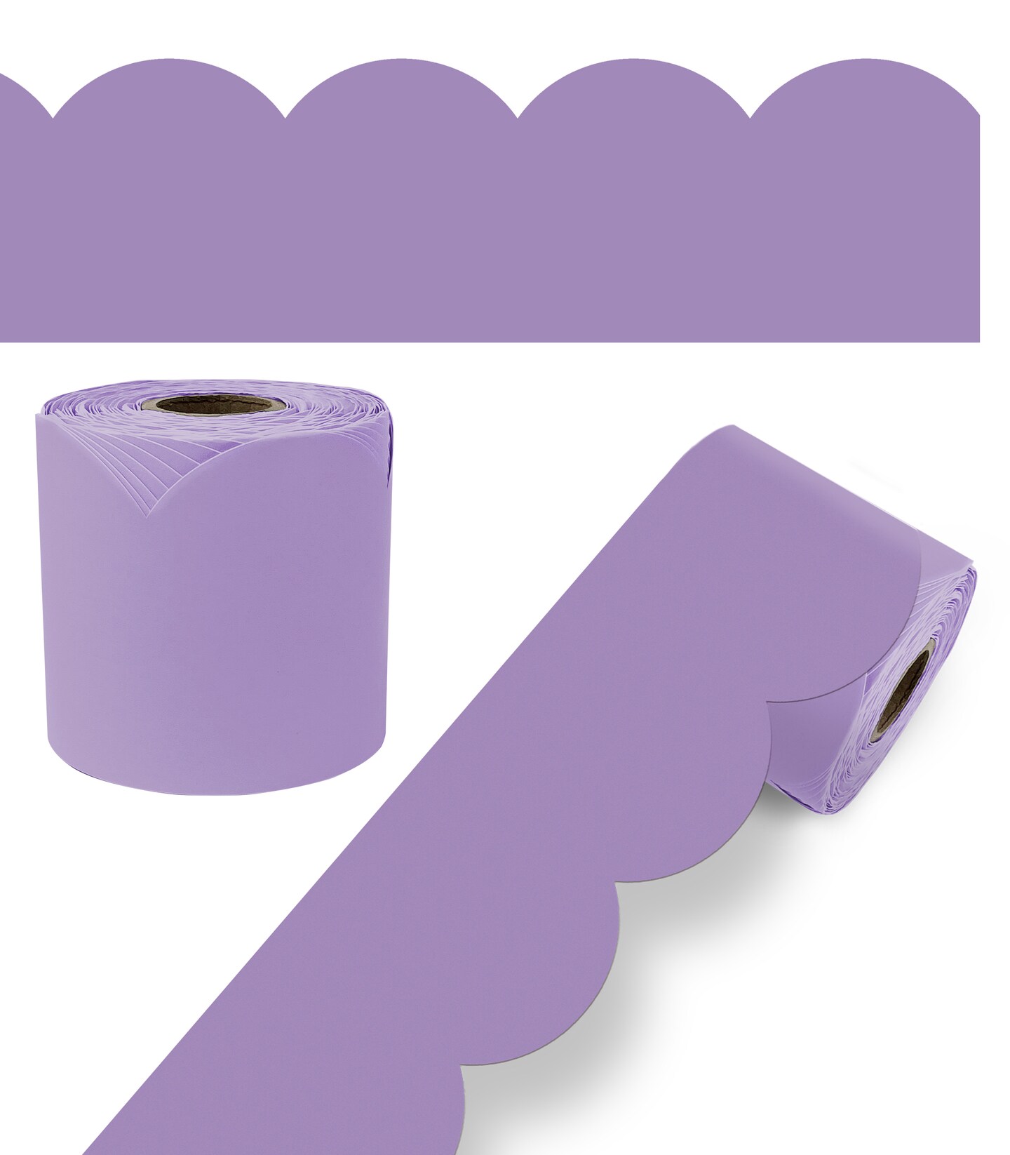 Carson Dellosa 65Ft of Lavender Bulletin Board Borders, 1 Roll of Lilac Scalloped Trim for Rolling Whiteboard, Cork and Posterboard, Pastel Purple Party, Easter, Spring Decorations and Classroom Decor