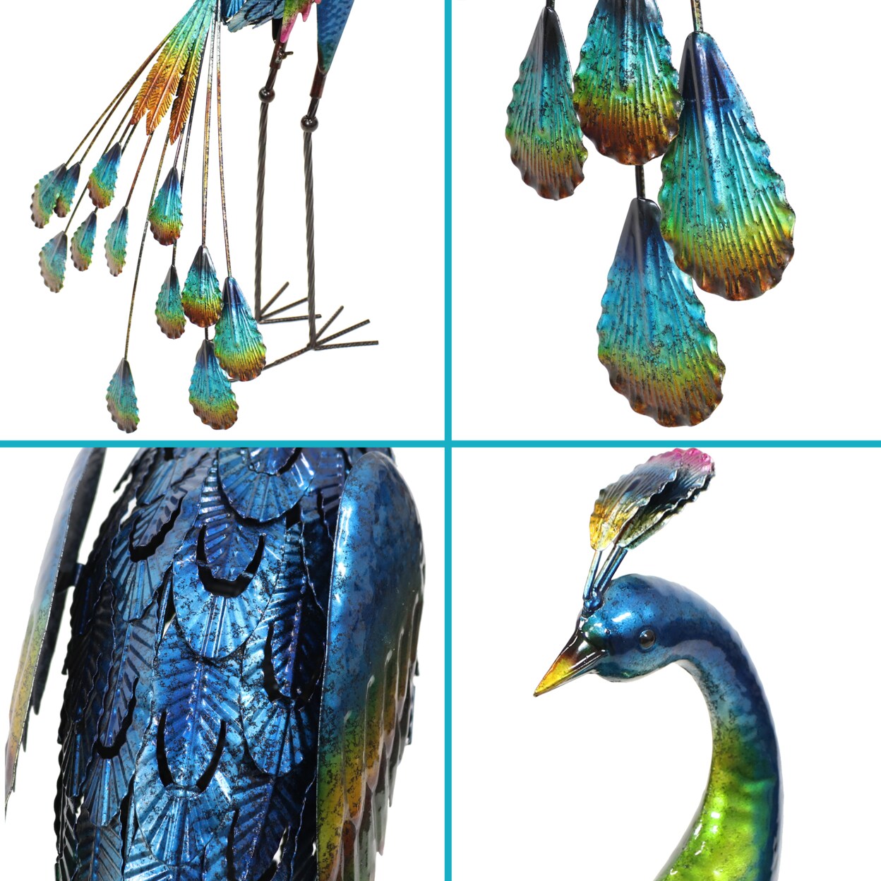 Sunnydaze   Peacock Outdoor Metal Garden Statue - 34.5 in