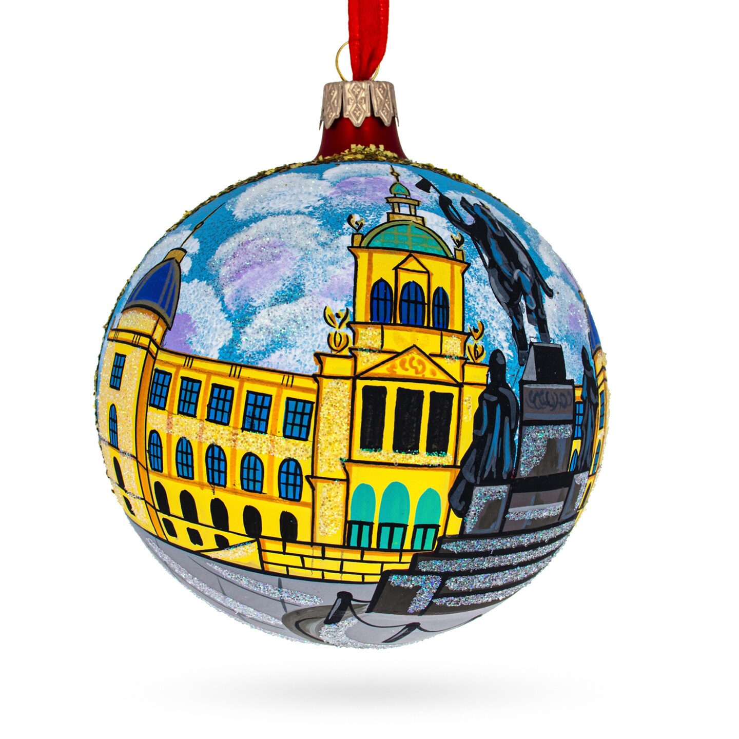 Statue of St Wenceslas, Prague, Czech Republic Glass Ball Christmas Ornament 4 Inches