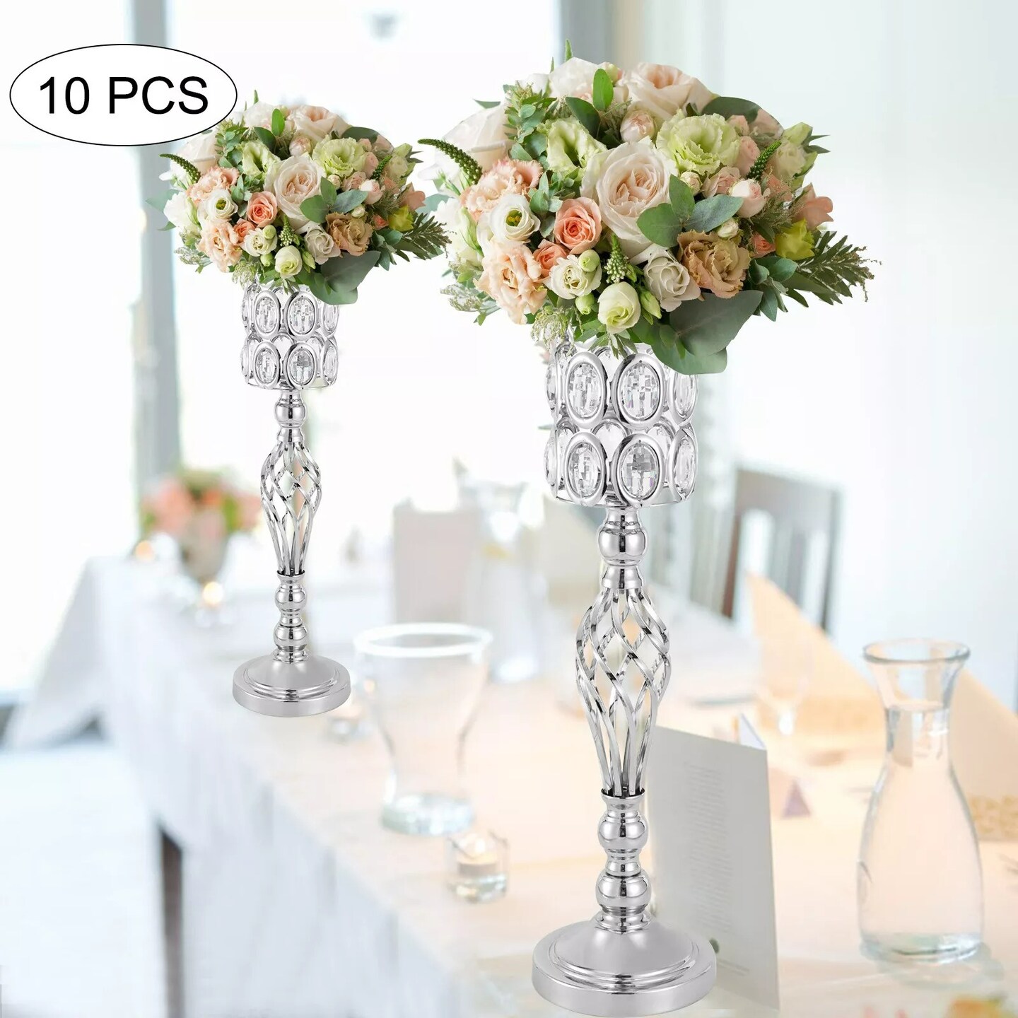 10Pcs Metal Wedding Table Centerpieces Crystal Flower Vase Stand Party Decor