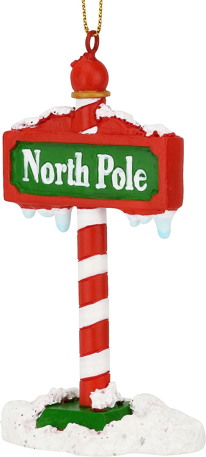 Tree Buddees The North Pole Sign Covered in Snow Christmas Tree Ornaments