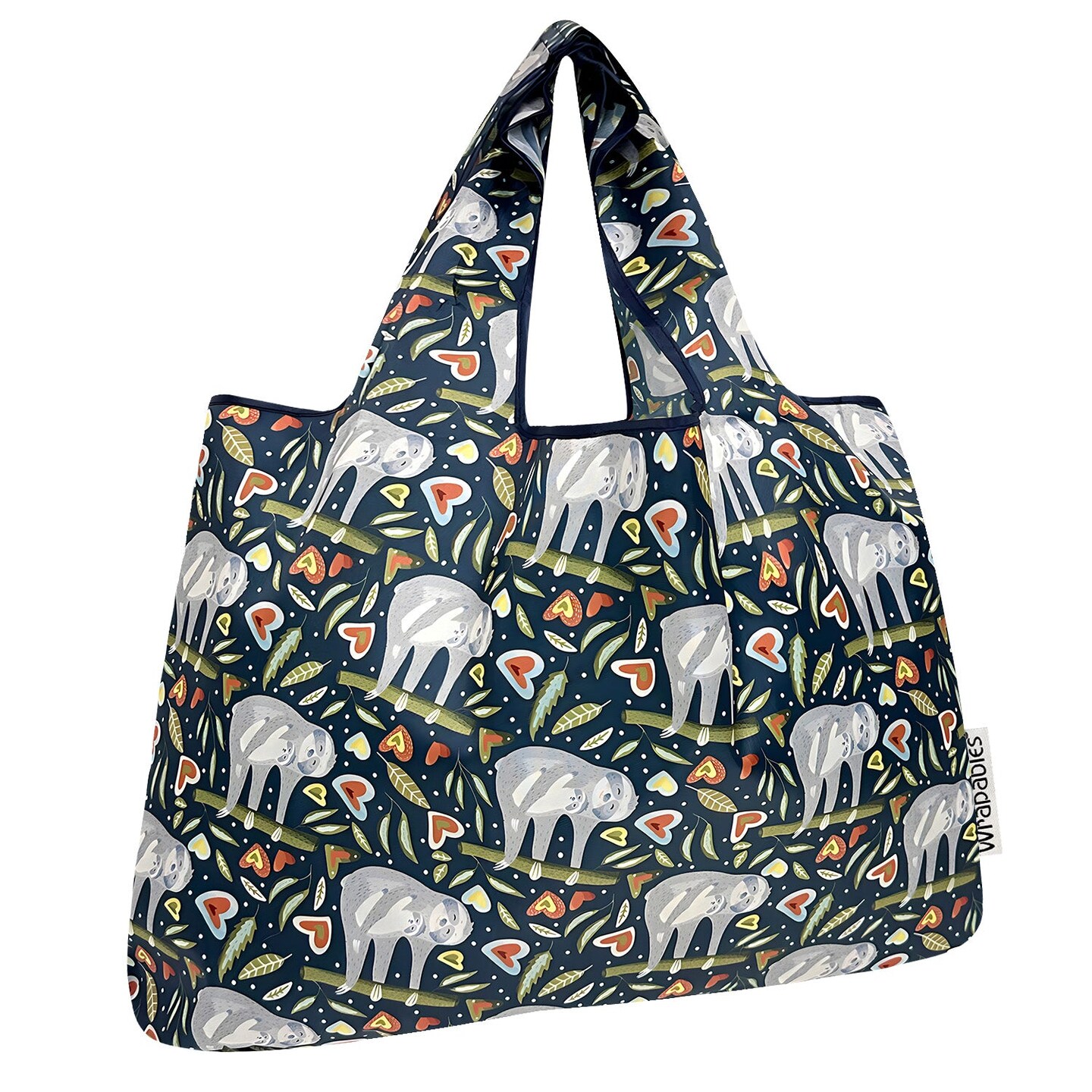 Wrapables Large Foldable Tote Nylon Reusable Grocery Bags, Love Sloths