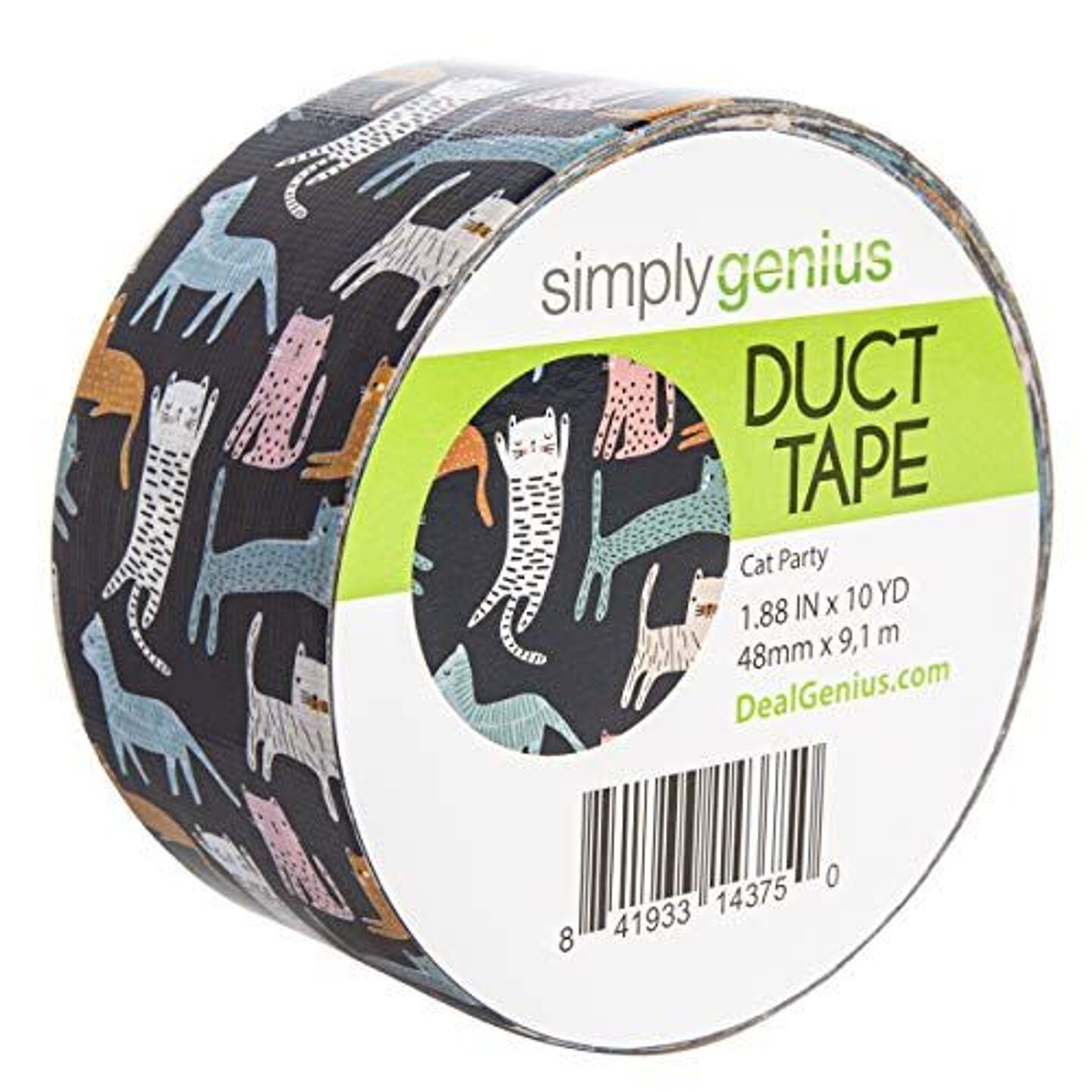 Simply Genius Pattern Duct Tape Heavy Duty - Craft Supplies for Kids &#x26; Adults - Colored Duct Tape - Single Roll 1.8 in x 10 yards - Colorful Tape for DIY, Craft &#x26; Home Improvement (Cat Party)
