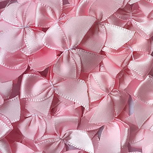 60pcs Mini Satin Ribbon Bows Flowers 1"x3/4" Appliques DIY Craft Pink Color
