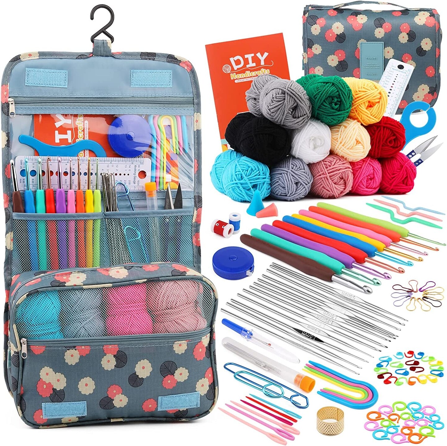 Crochet Kit for Beginners Adults, 107Pcs Beginner Knitting Kit with Crochet Yarn, Crochet Hooks, Crochet Tools, Crochet Starter Kit for Adults Beginner Craft DIY