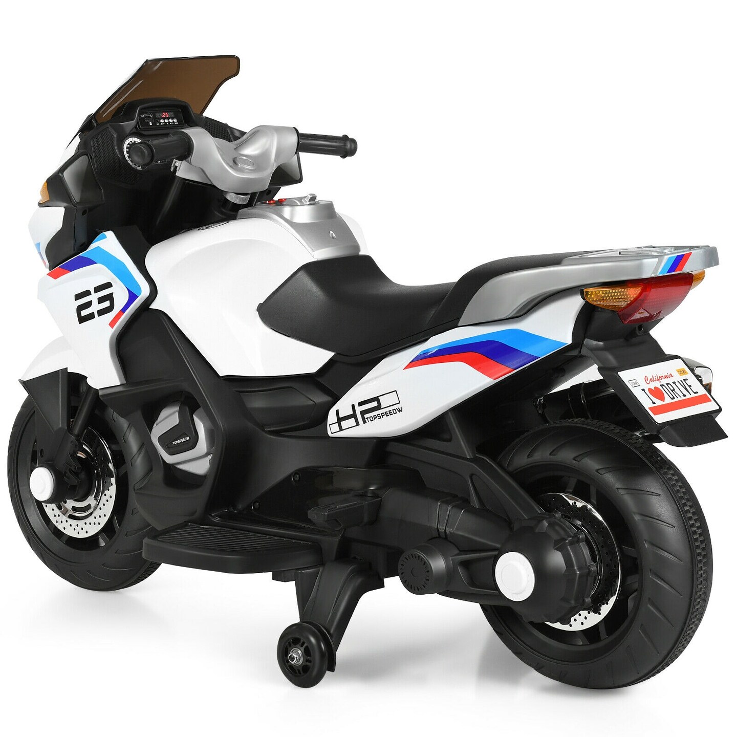 Iron Kids Ride-On Motorcycle with LED, Music and Training Wheels