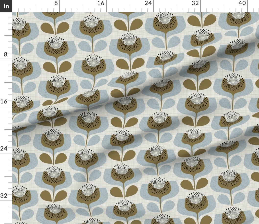 Neutral Botanical Geometric Flowers 70S Inspired Shapes Custom Printed Fabric by Spoonflower Various Fabrics by the Yard or Fat Quarter