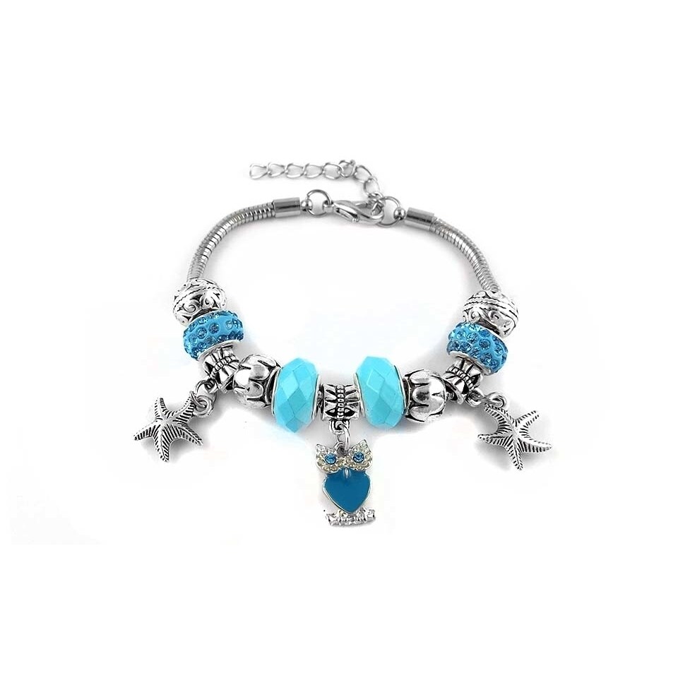 Swarovski Elements Crystal and Murano Owl Charm Bracelet