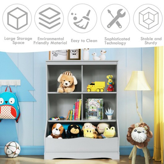 3-Tier Children&#x27;s Multi-Functional Bookcase Toy Storage Bin Floor Cabinet