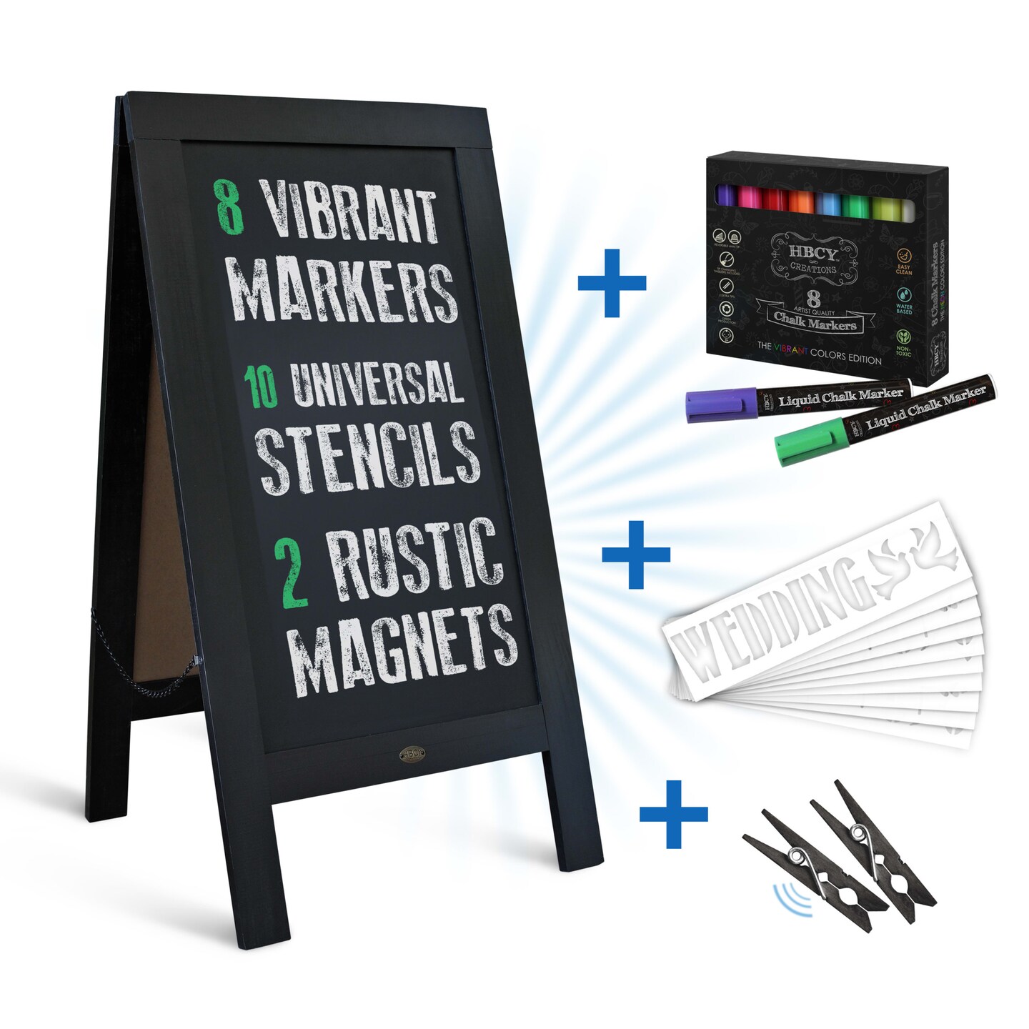 HBCY Creations A-Frame Chalkboard / Sidewalk Chalkboard Sign with Eraser / Large Sturdy Sandwich Board / A Frame Restaurant Message Board