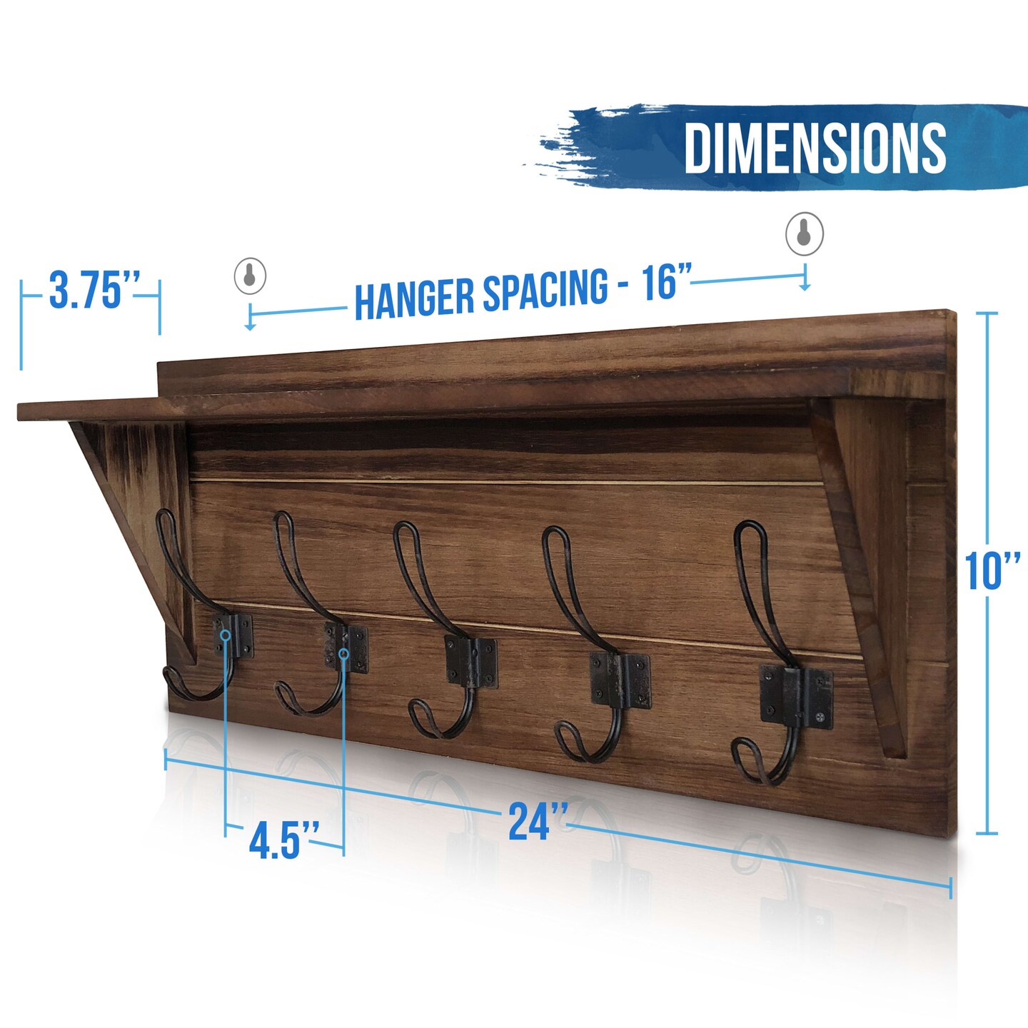 HBCY Creations Rustic Wall Mounted Coat Rack Shelf - Wooden Country Style 24" Entryway Shelf with Hooks - Solid Pine Wood - For Entryway, Kitchen, Bathroom