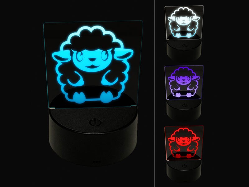 Cute Wooly Sheep Lamb Sitting 3D Illusion LED Night Light Sign Nightstand Desk Lamp