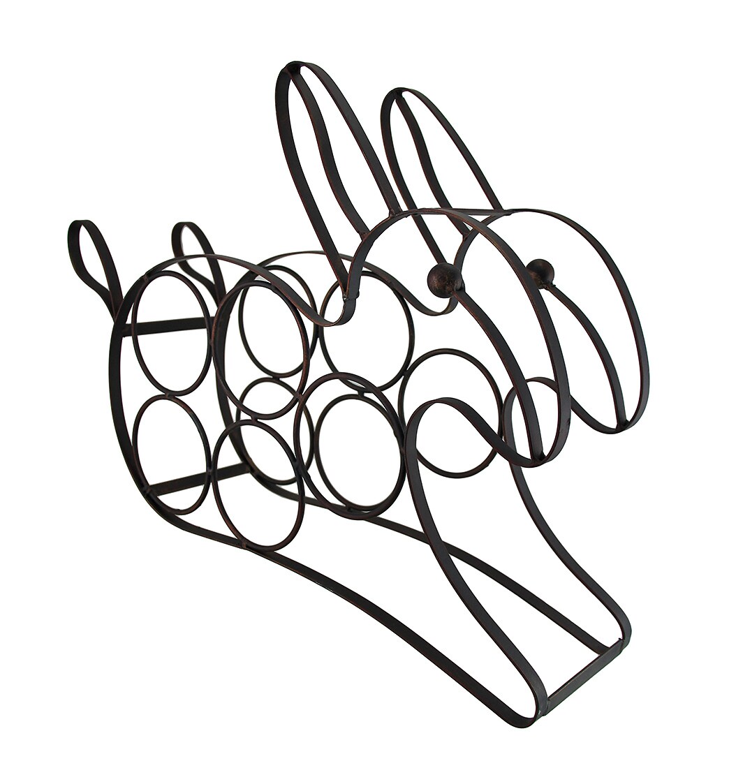Black Enamel Coated Bunny Rabbit 5 Bottle Metal Wine Holder