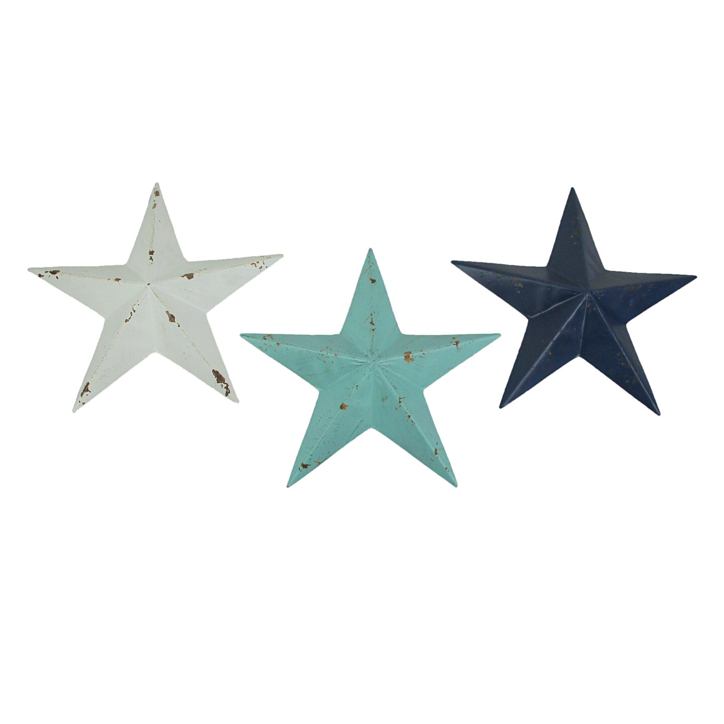 Set of 3 Distressed Finish Coastal Color Western Star Wall Hangings 11.5 Inches