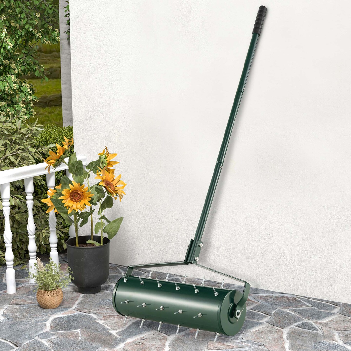 Costway 18"/21" Manual Lawn Aerator Heavy Duty Rolling Push Grass Filled with Sand or Stone Aeration Tool with Handle Green