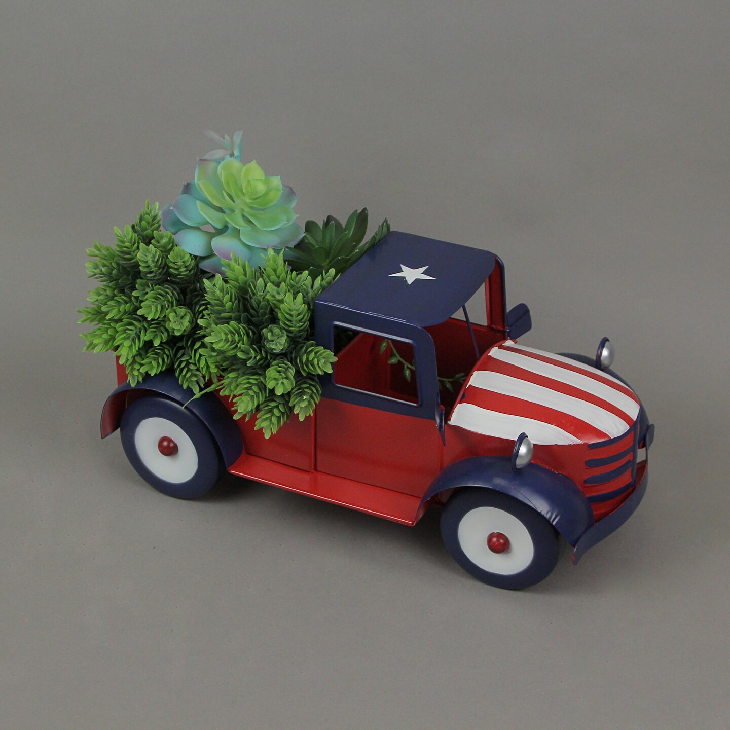 Rustic Metal Vintage Patriotic Pickup Truck Planter Antique Stars & Stripes