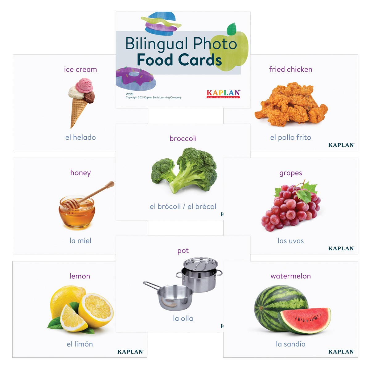 Kaplan Early Learning Company Bilingual Photo Food Cards - 90 Pieces