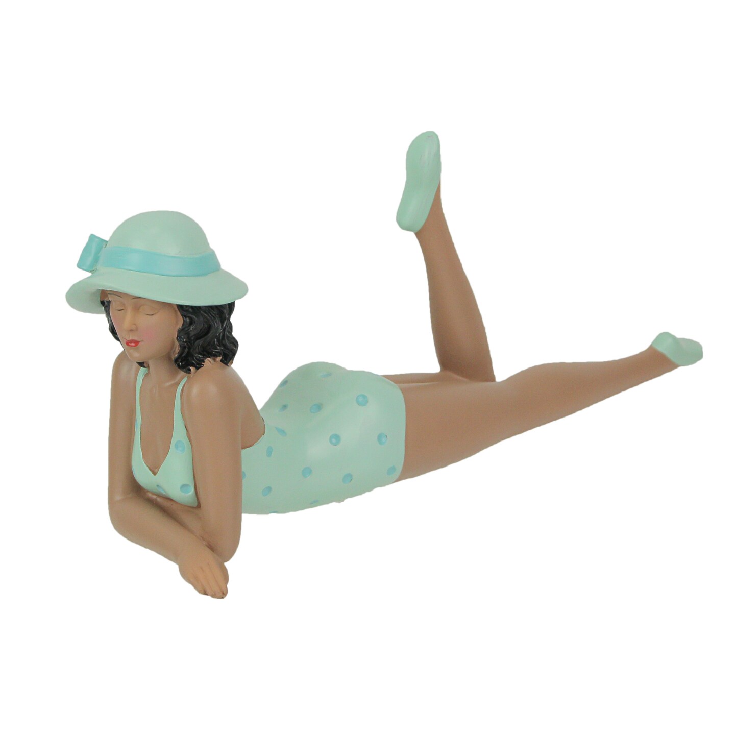 Retro Bathing Beauty Beach Girl In Turquoise Statue Home Decor Resin Sculpture