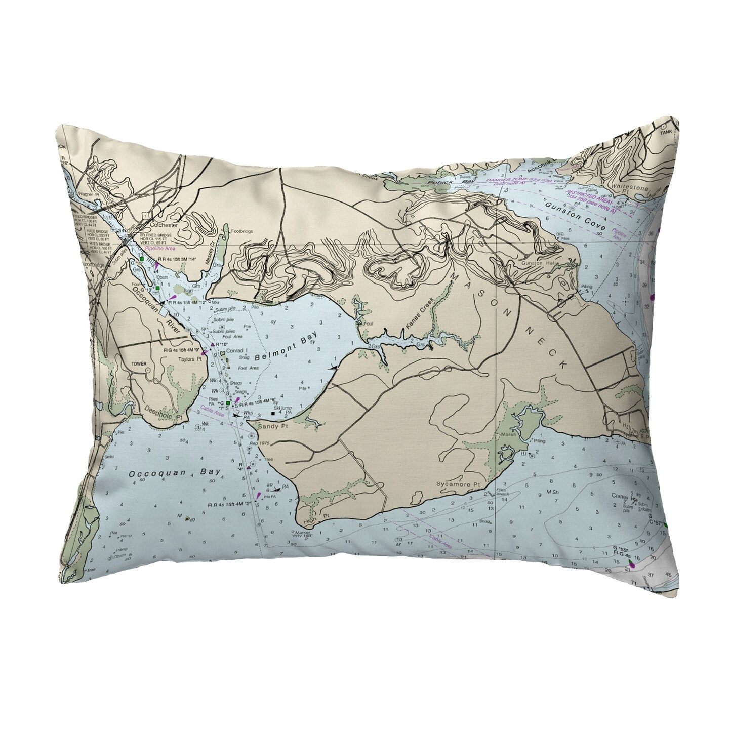 Betsy Drake Occoquan, VA Nautical Map Noncorded Indoor/Outdoor Pillow ...