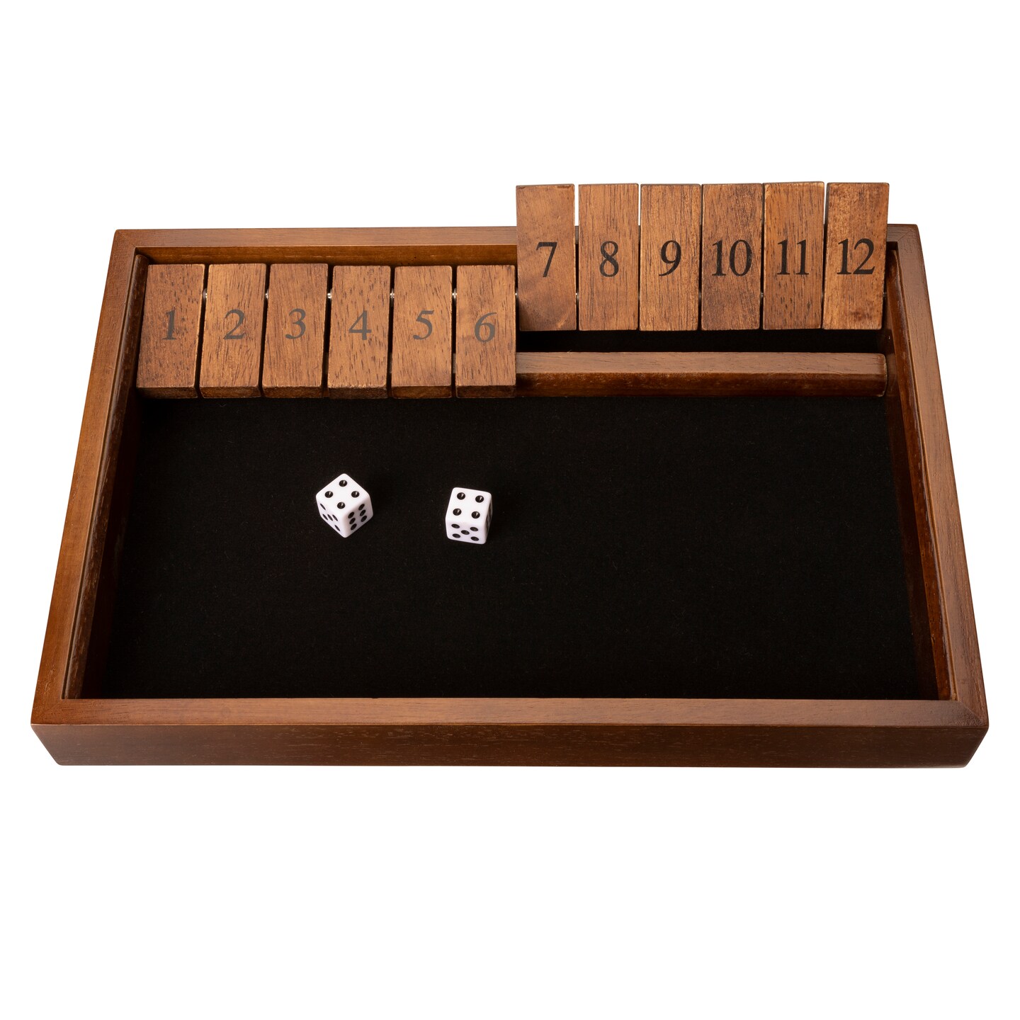WE Games 12 Number Shut the Box Board Game, Walnut Stained Wood, 13.5 in.