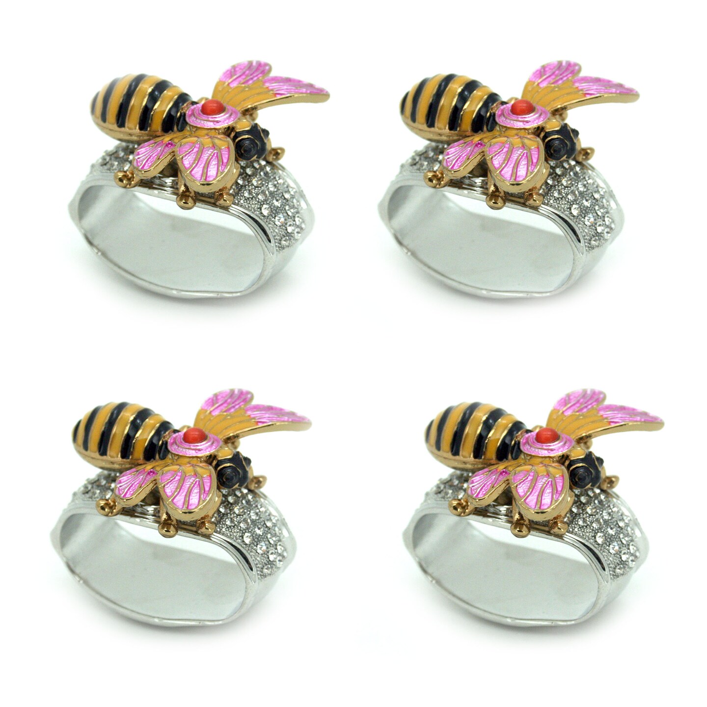 Set of 4 Rhinestone Encrusted Metal Bumblebee Napkin Rings Michaels