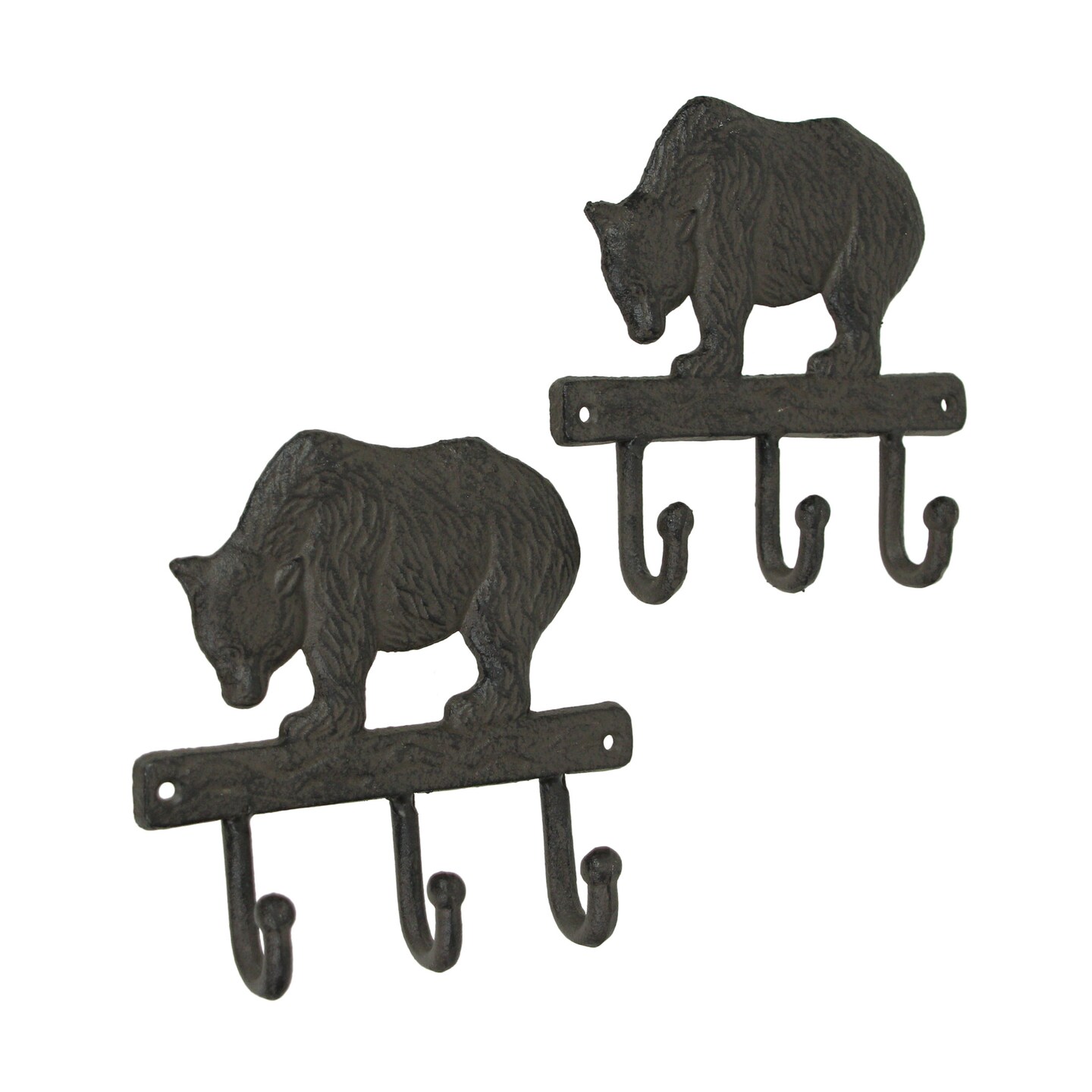 Set of 2 Brown Cast Iron Bear Wall Hook Decorative Coat Rack Towel Holder Decor