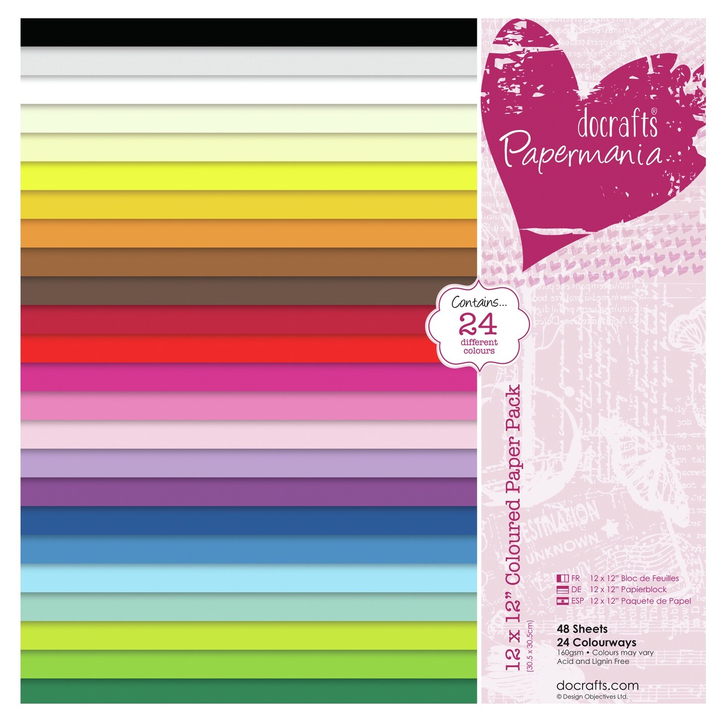 Papermania Paper Pack 12&#x22;X12&#x22; 48/Pkg-24 Colors/2 Each, 160gsm