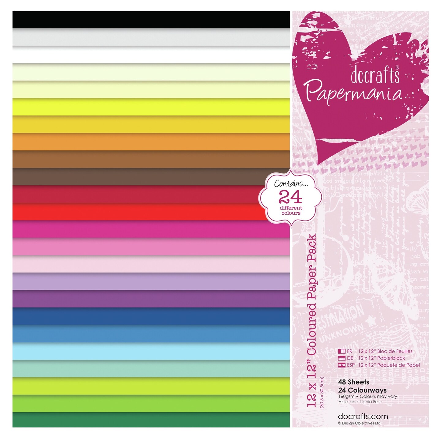 Papermania Paper Pack 12"X12" 48/Pkg-24 Colors/2 Each, 160gsm