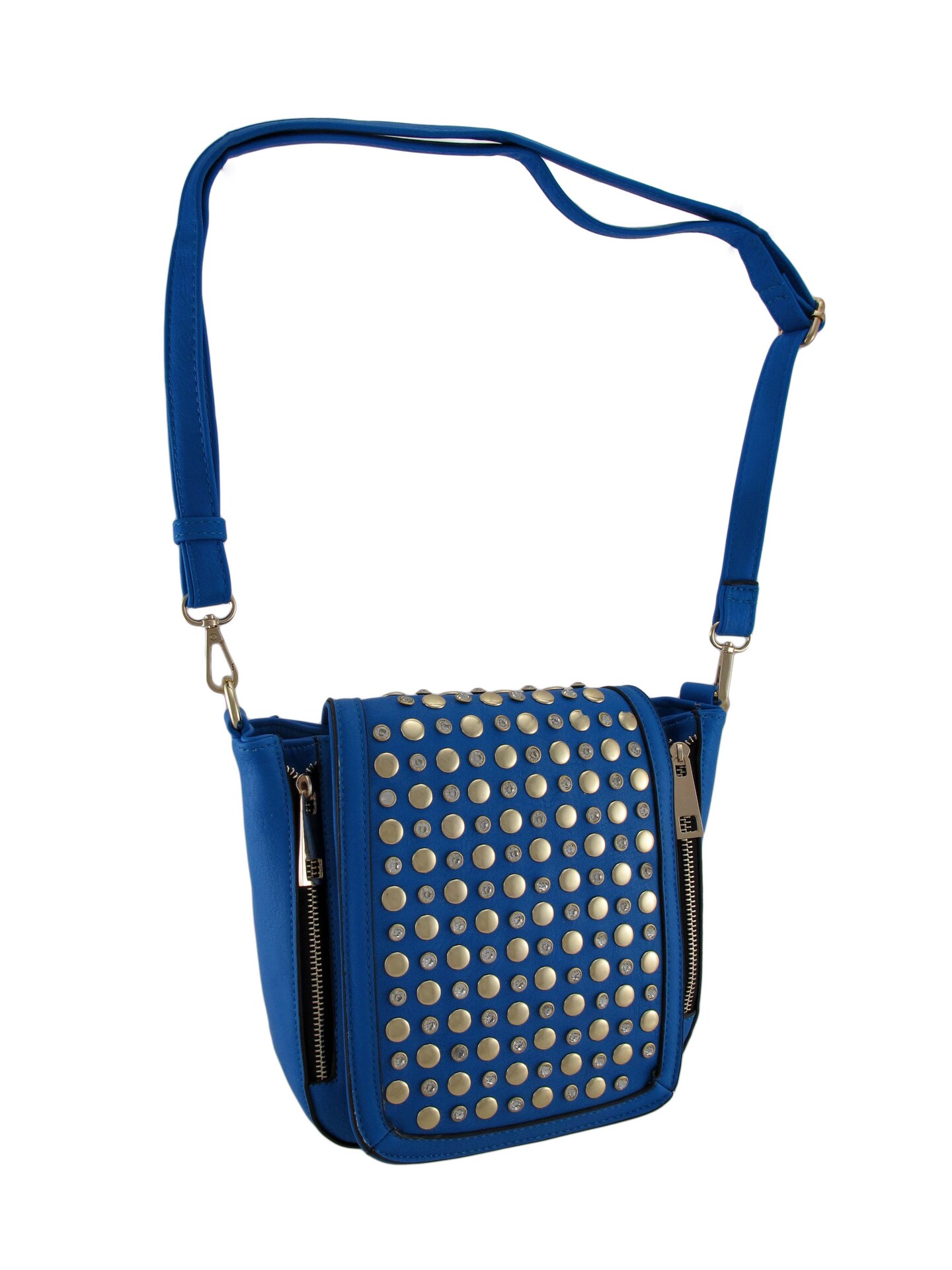 Studded Rhinestone Expandable Shoulder Bag w/Detachable Strap