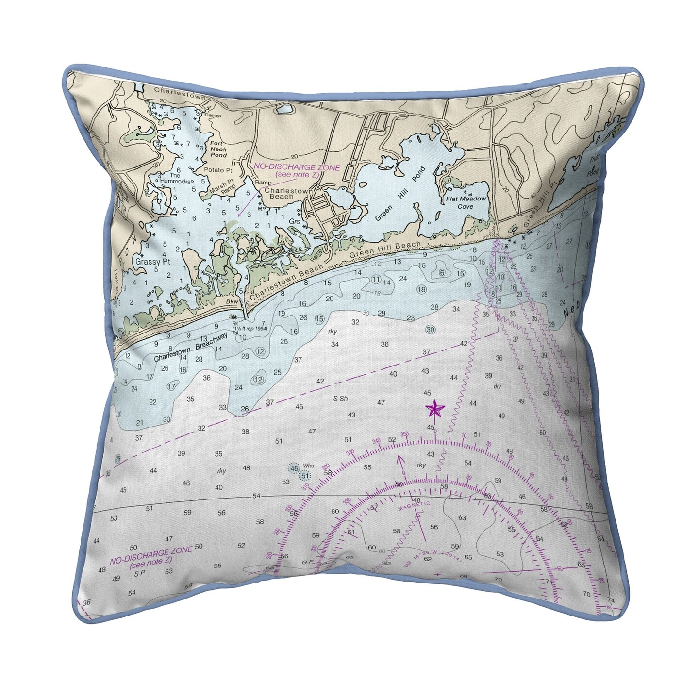 Block Island Map Pillow 12x12 &#x2013; Small Corded Indoor/Outdoor