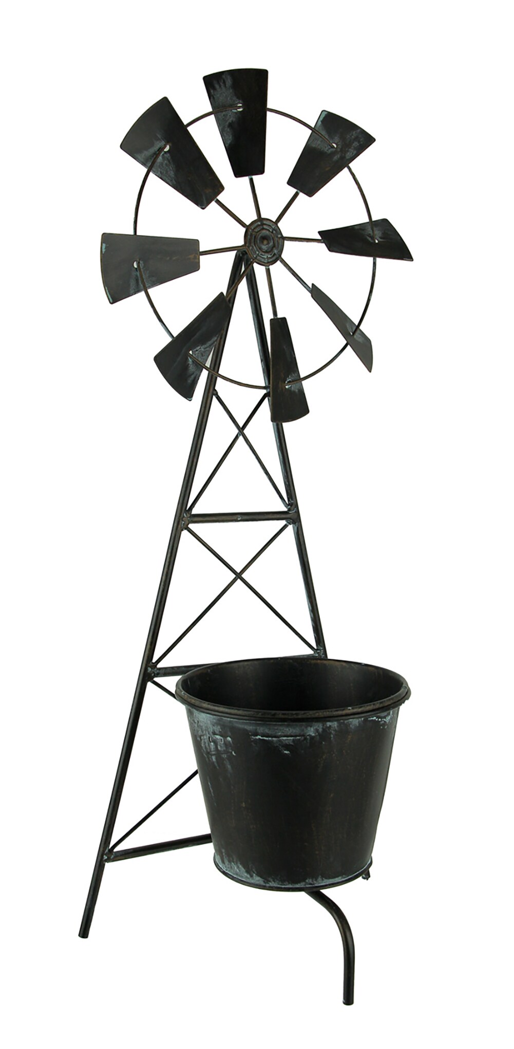 Distressed Metal Farmhouse Garden Windmill Trellis Planter with Pot