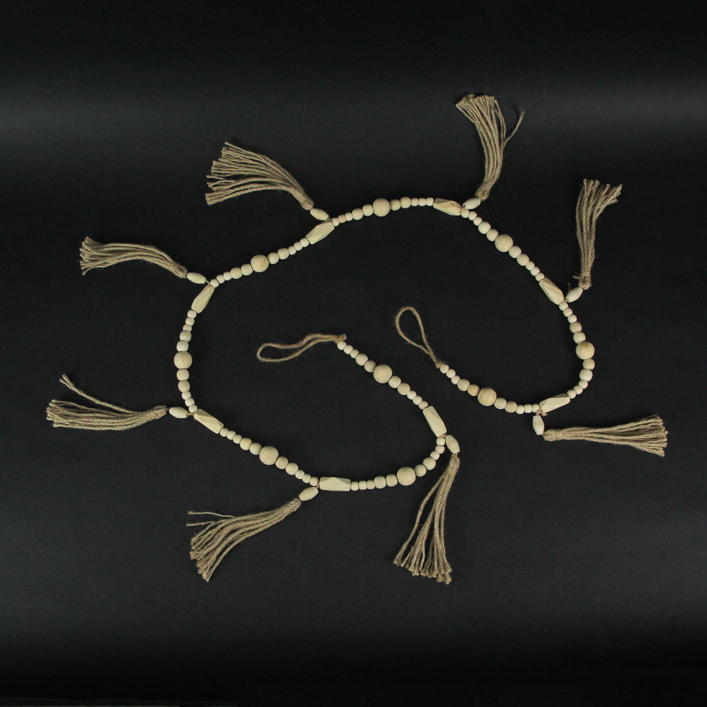 Bohemian Style Wooden Bead and Jute Rope Tassel Hanging Garland Boho