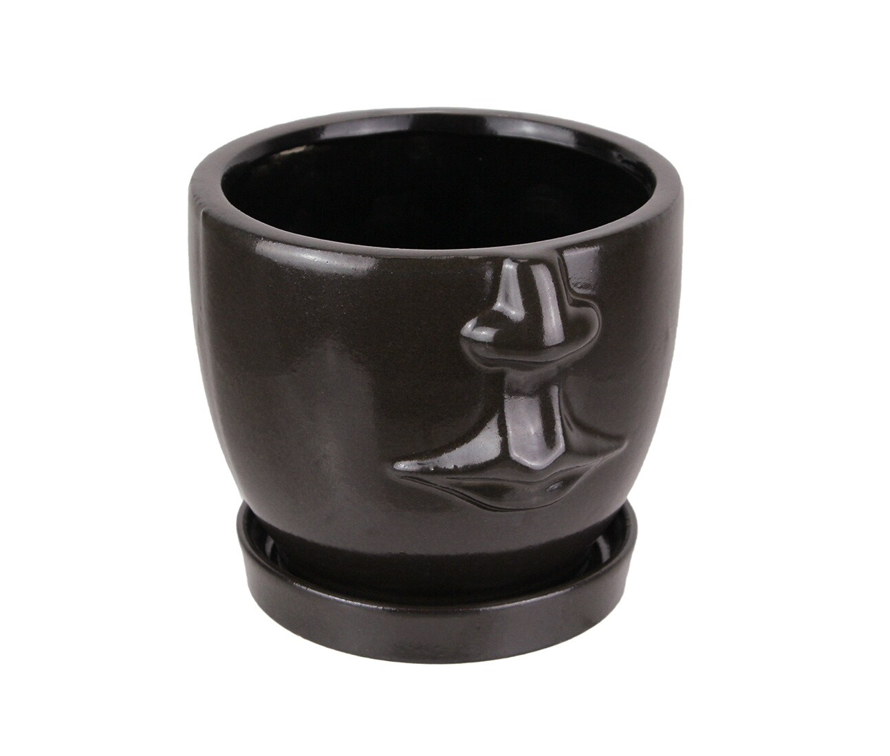 Brown Ceramic Face Planter Decorative Flower Pot Hand Painted Plant Holder Decor