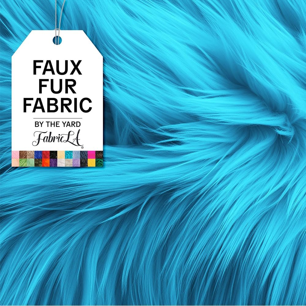 FabricLA | Shaggy Faux Fur | Fabric by The Yard | 36" X 60" Inch Wide | Craft Furry Fabric | Sewing, Apparel, Rugs, Pillows & More | Faux Fluffy Fabric | Turquoise, 1 Yard