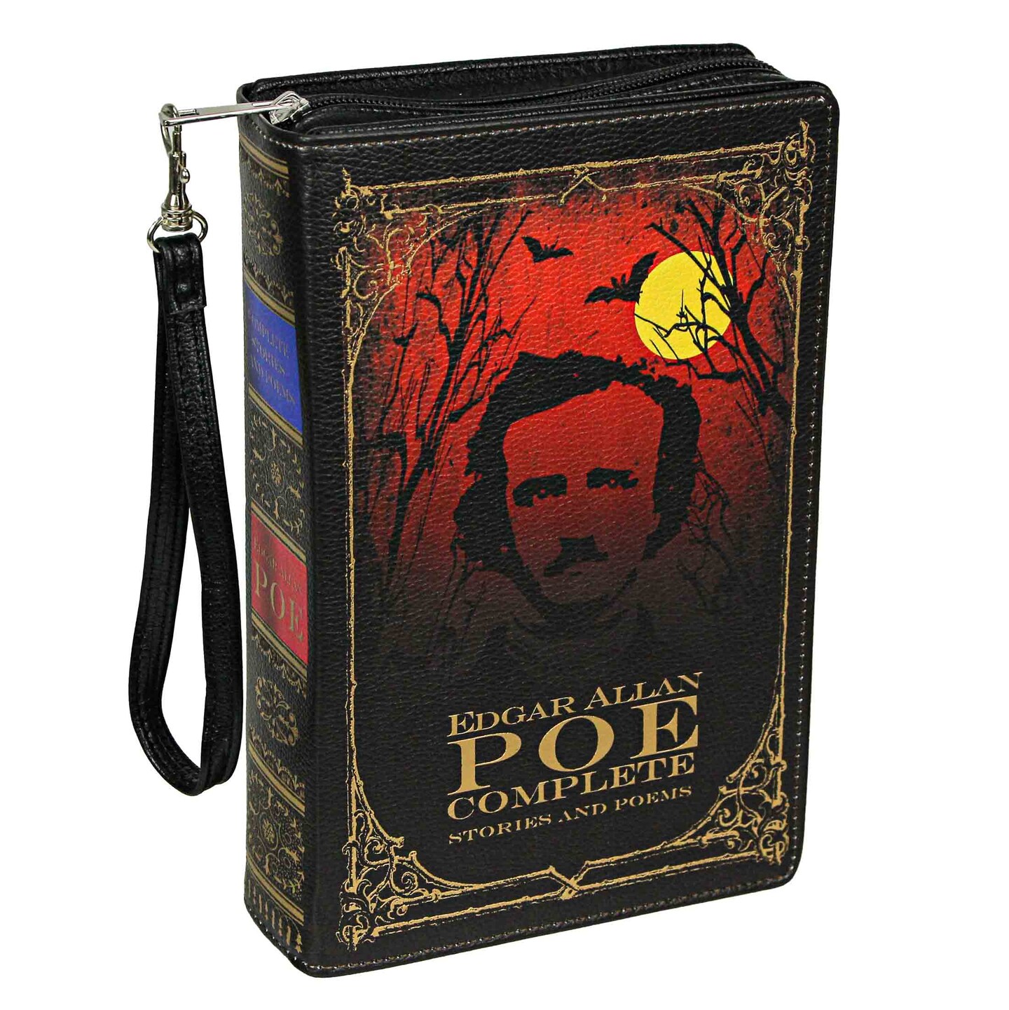 Black Vinyl Edgar Allen Poe Stories &#x26; Poetry Book Handbag Novelty Crossbody Bag