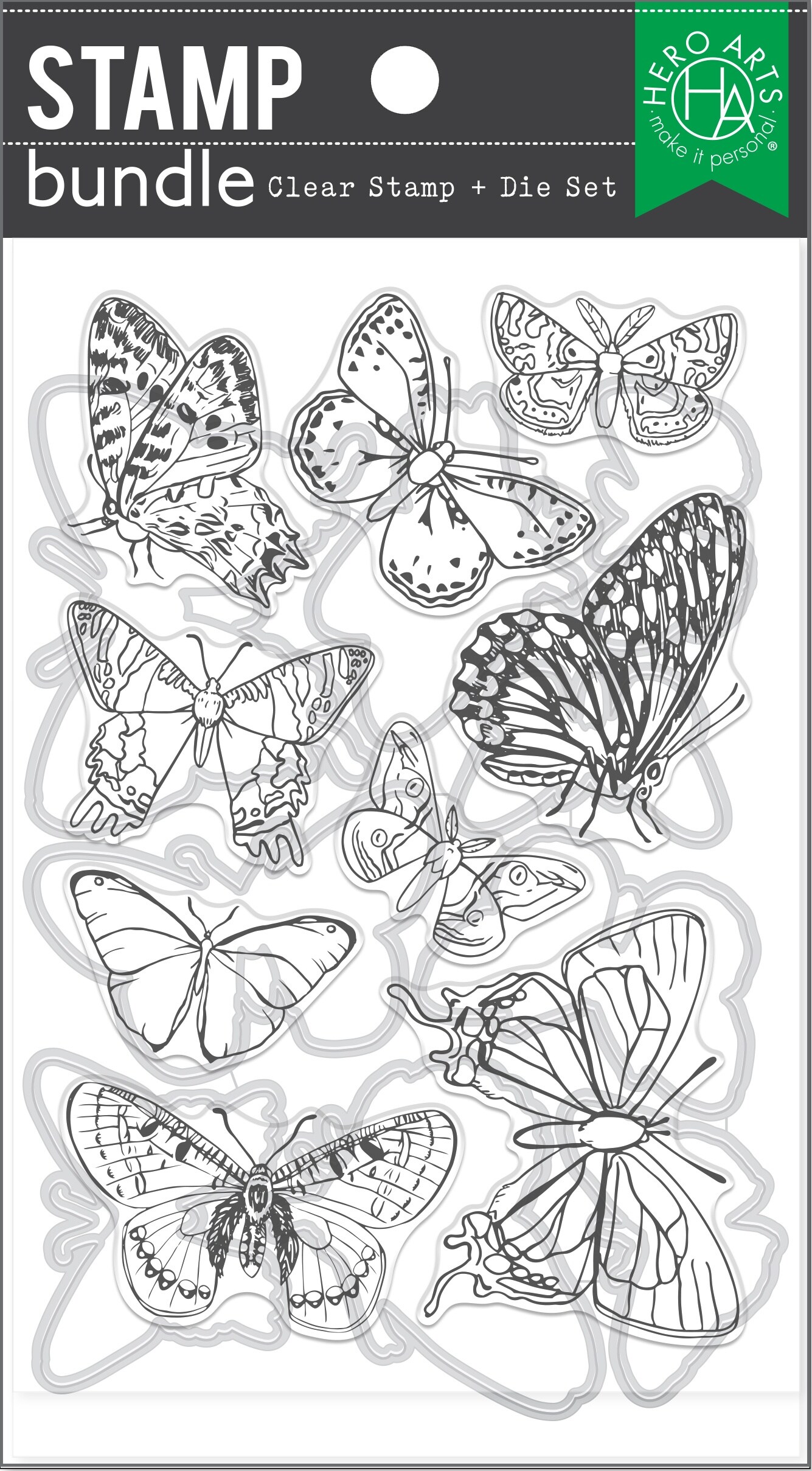 Hero Arts Clear Stamp &#x26; Die Combo-Beautiful Butterflies