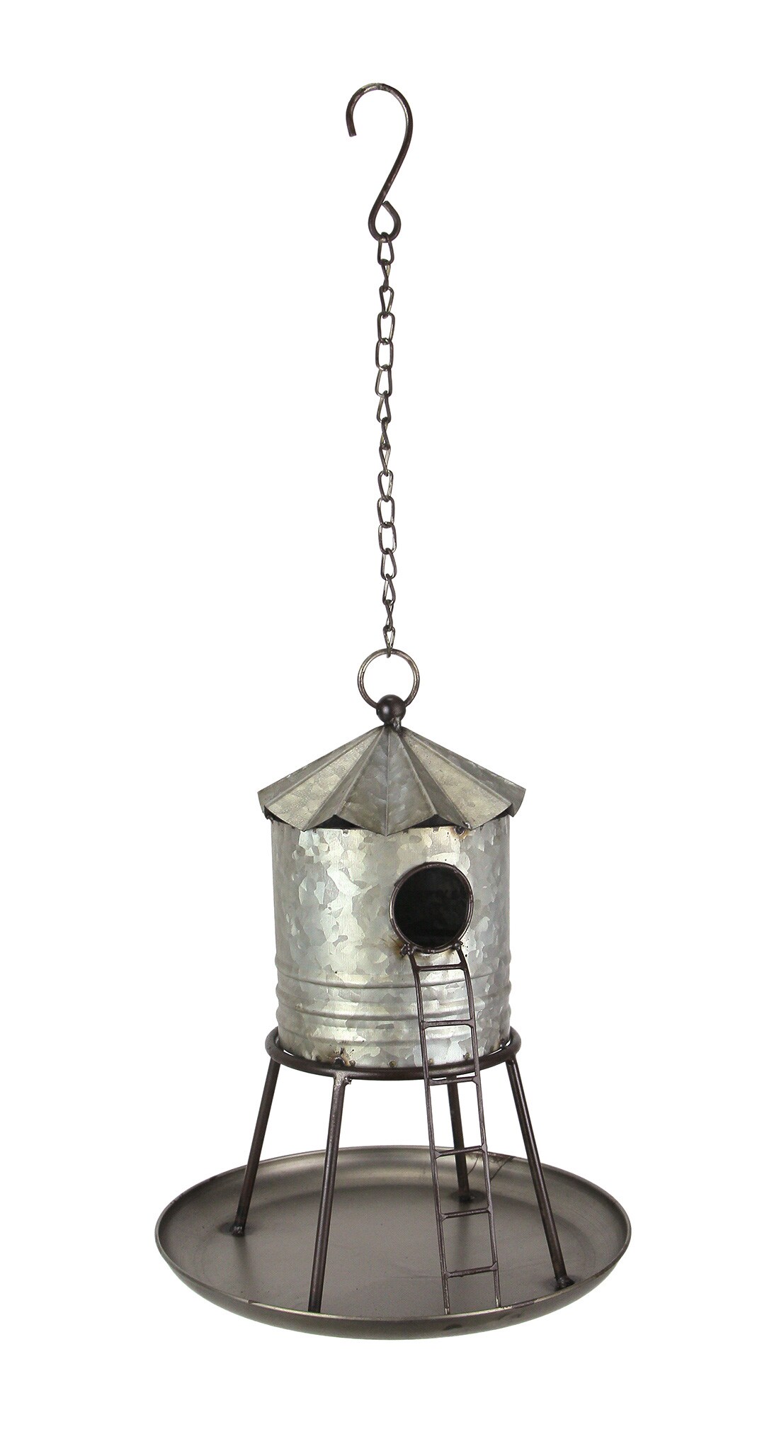 Galvanized Metal Hanging Birdhouse Distressed Silo Rustic Water Tower Feeder