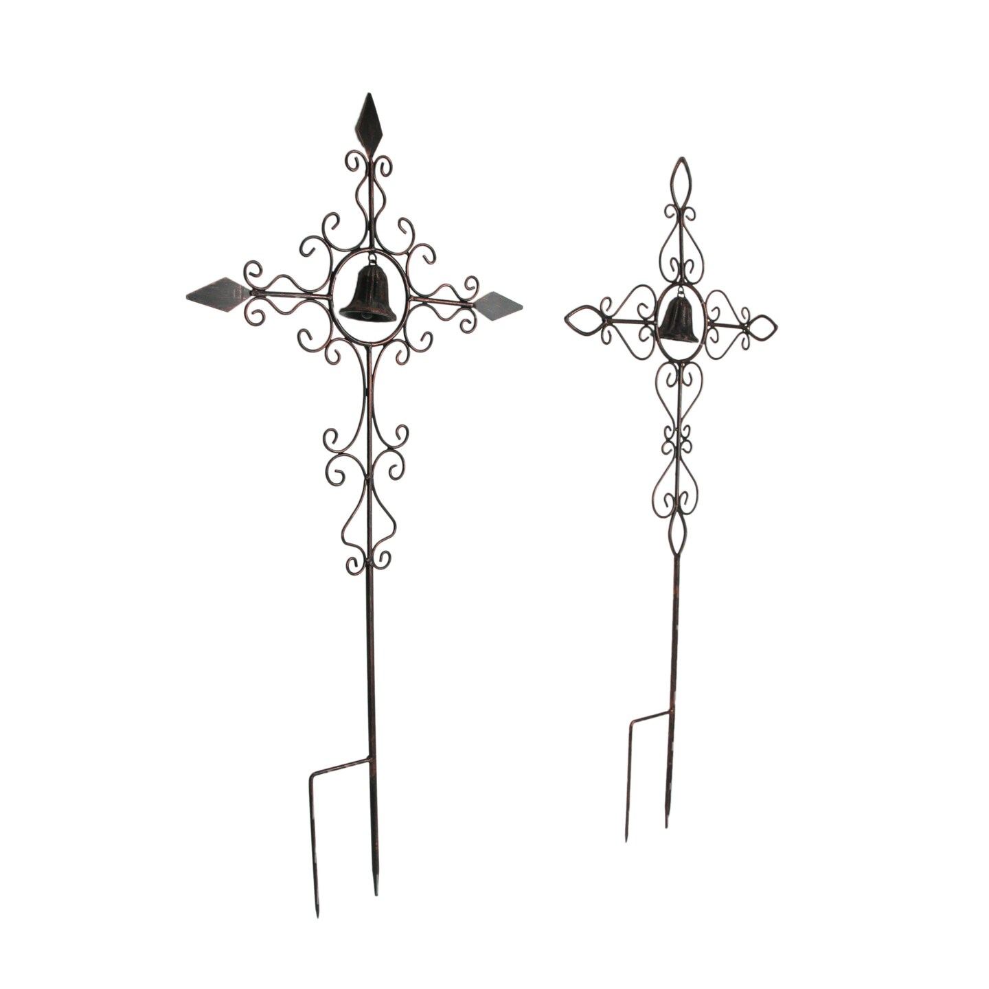 Set of 2 Scroll Design Metal Garden Stakes With Wind Bells