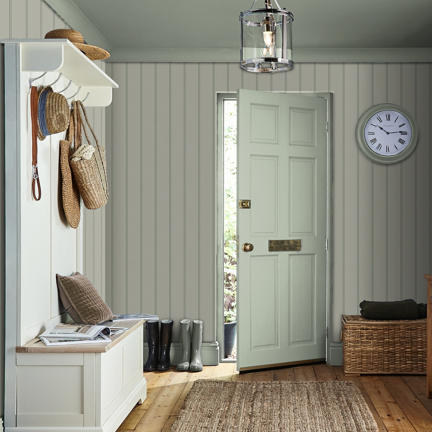Laura Ashley Chalford Wood Panelling Sage Green Wallpaper