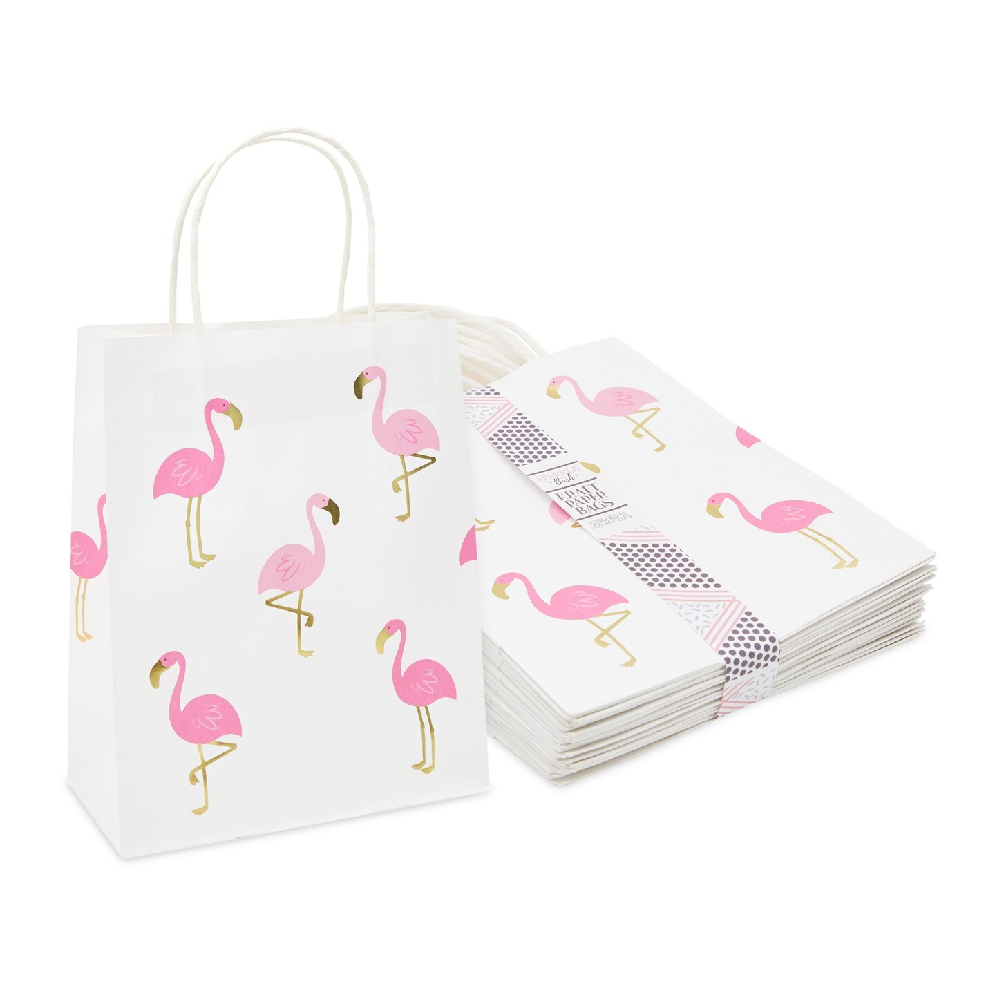 Pink Flamingo Birthday Party Favor Gift Bags, Tropical Decorations (24 Pack)