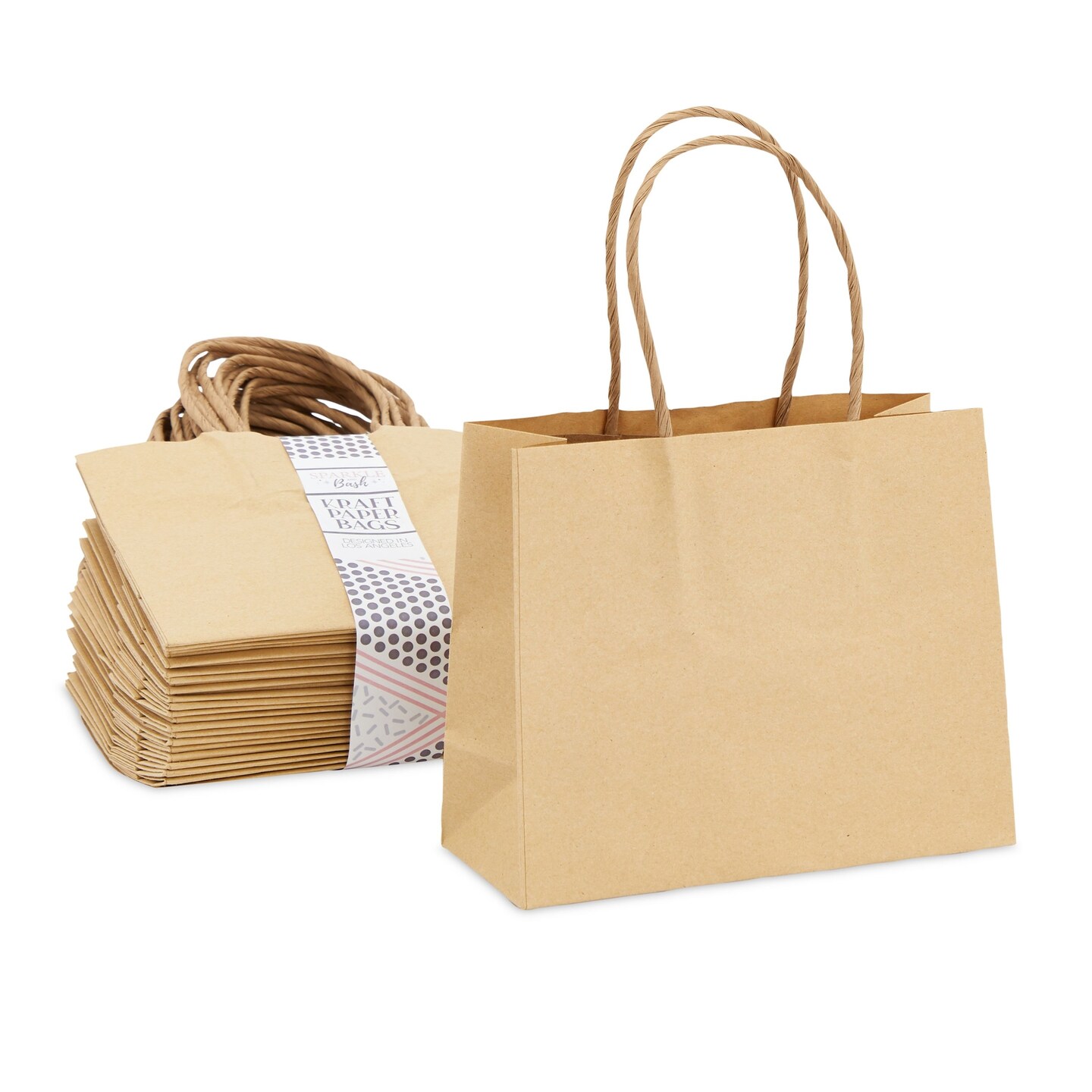 50 Pack Mini Paper Gift Bags with Handles 6x5x2.5 in, Bulk for Birthday Party Favors (Kraft Brown)