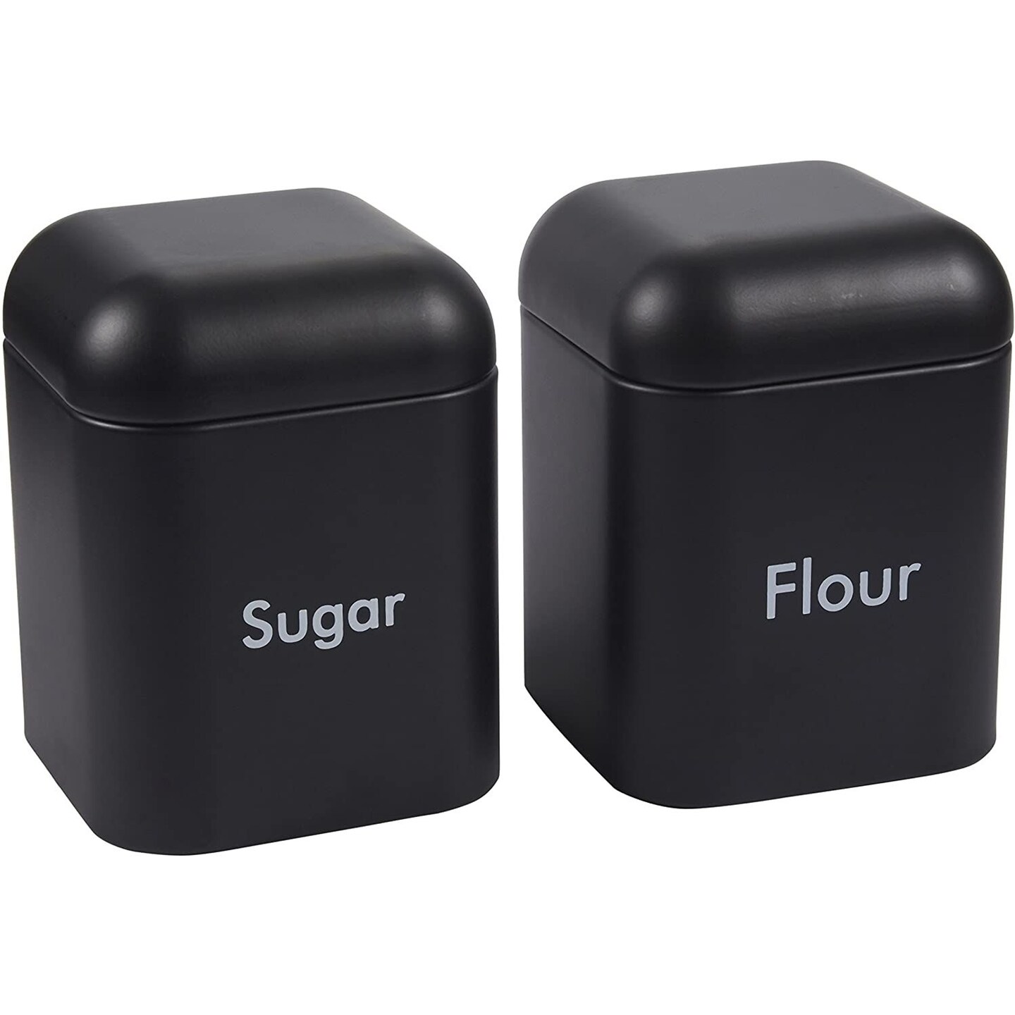 Set of 2 Black Flour and Sugar Canisters for Kitchen, Metal Containers for  Storage (40 oz, 4.5 x 6 In)