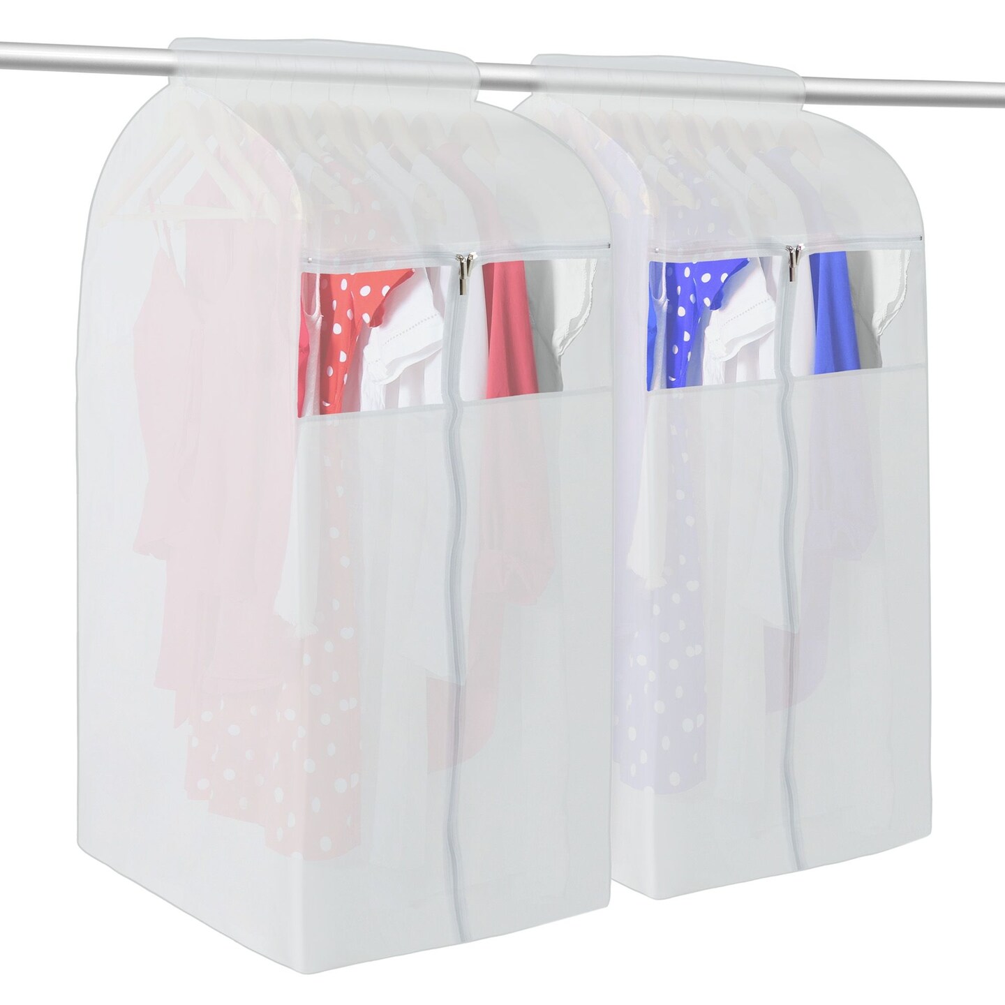 2 Pack Zippered Garment Bags for Hanging Clothes, White Dry Cleaning Bags for Closet Storage (20 x 24 x 54 In)