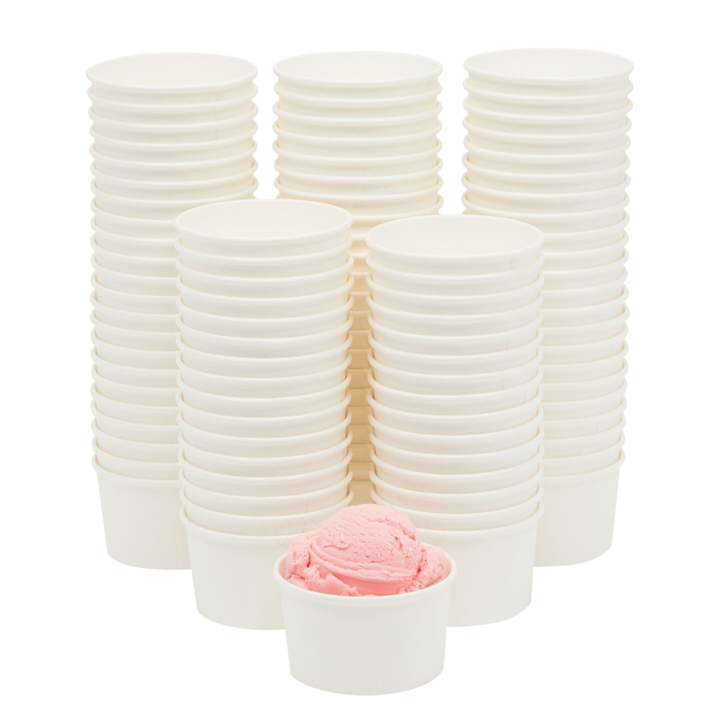 100 Pack Disposable Paper Ice Cream Cups, Dessert Bowls for Sundae Bar, Frozen Yogurt (White, 8 oz)