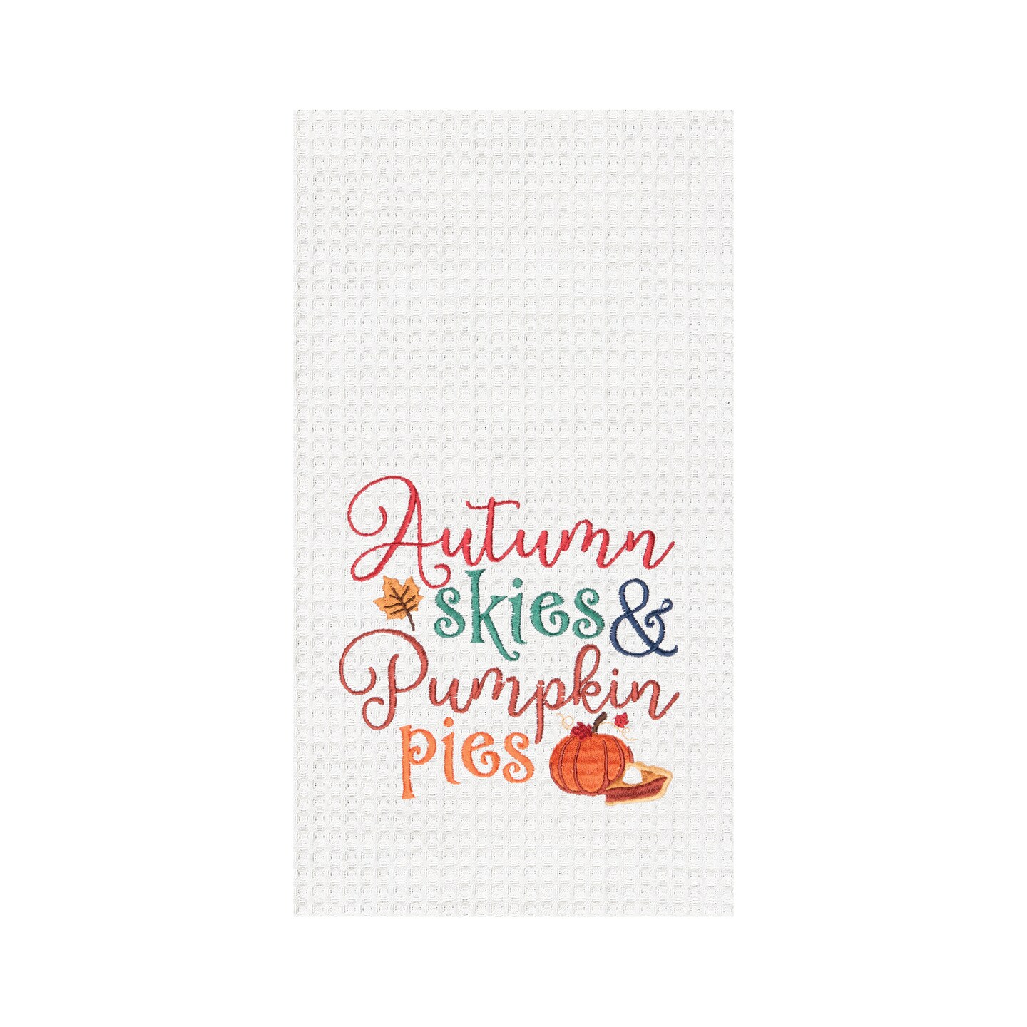 Autumn Skies &#x26; Pumpkin Pies Embroidered &#x26; Waffle Weave Kitchen Towel