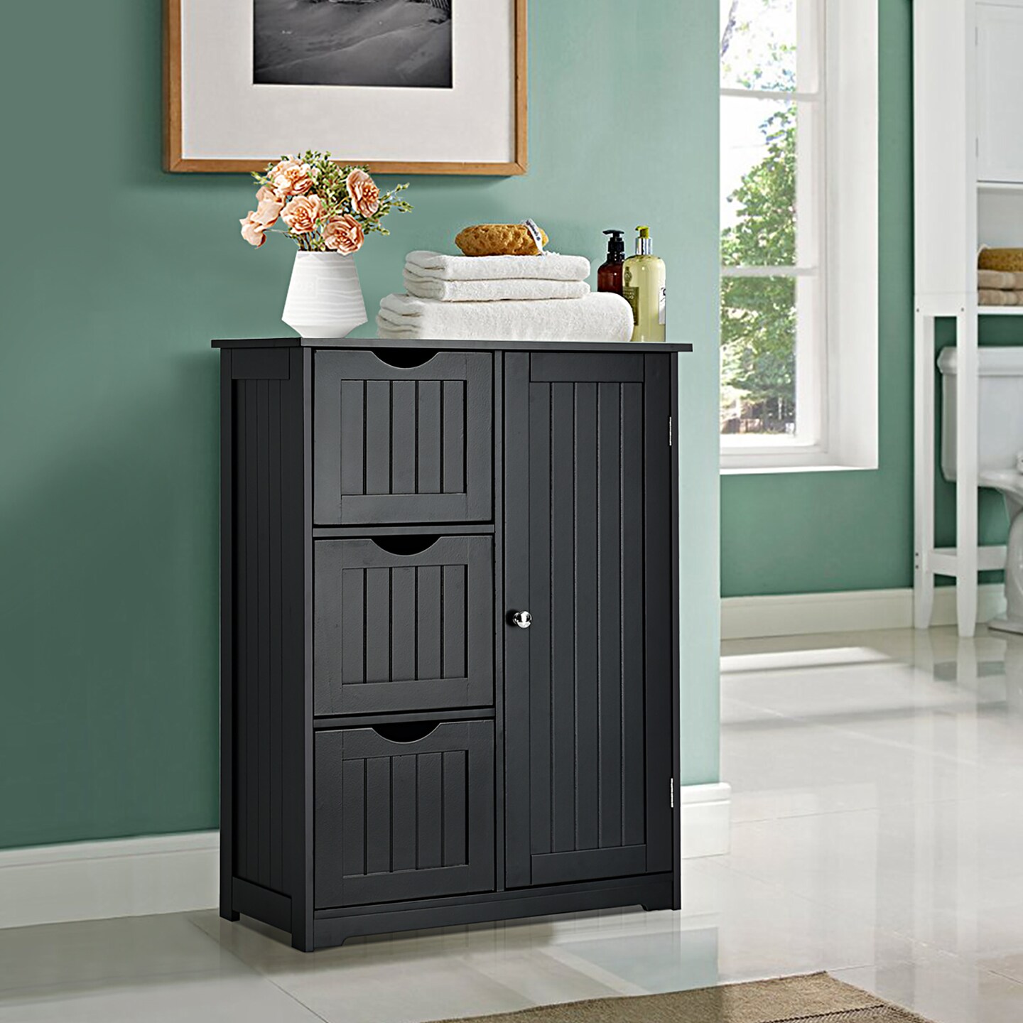 Costway Bathroom Floor Storage Cabinet Side Table Adjustable Shelf Organize  Freestanding : Target