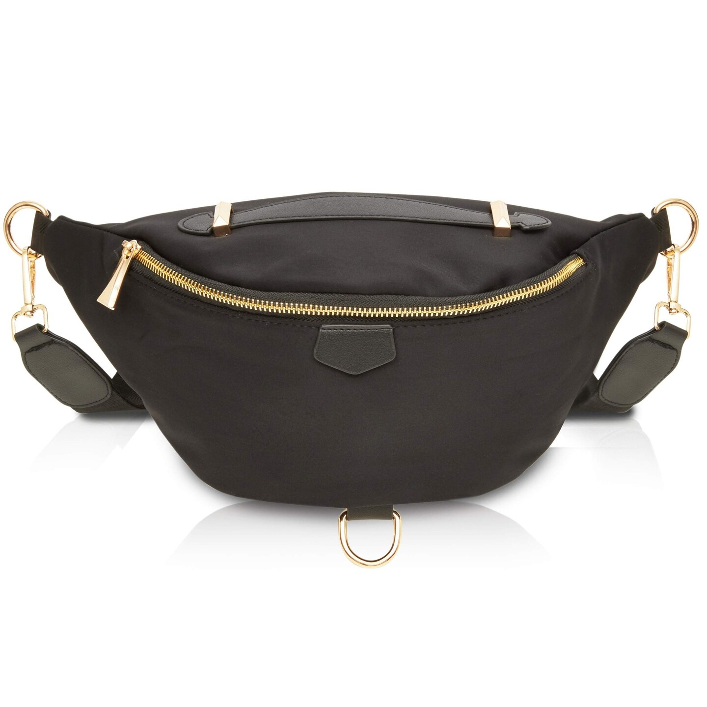 Women leather Fanny Pack, Black, Large