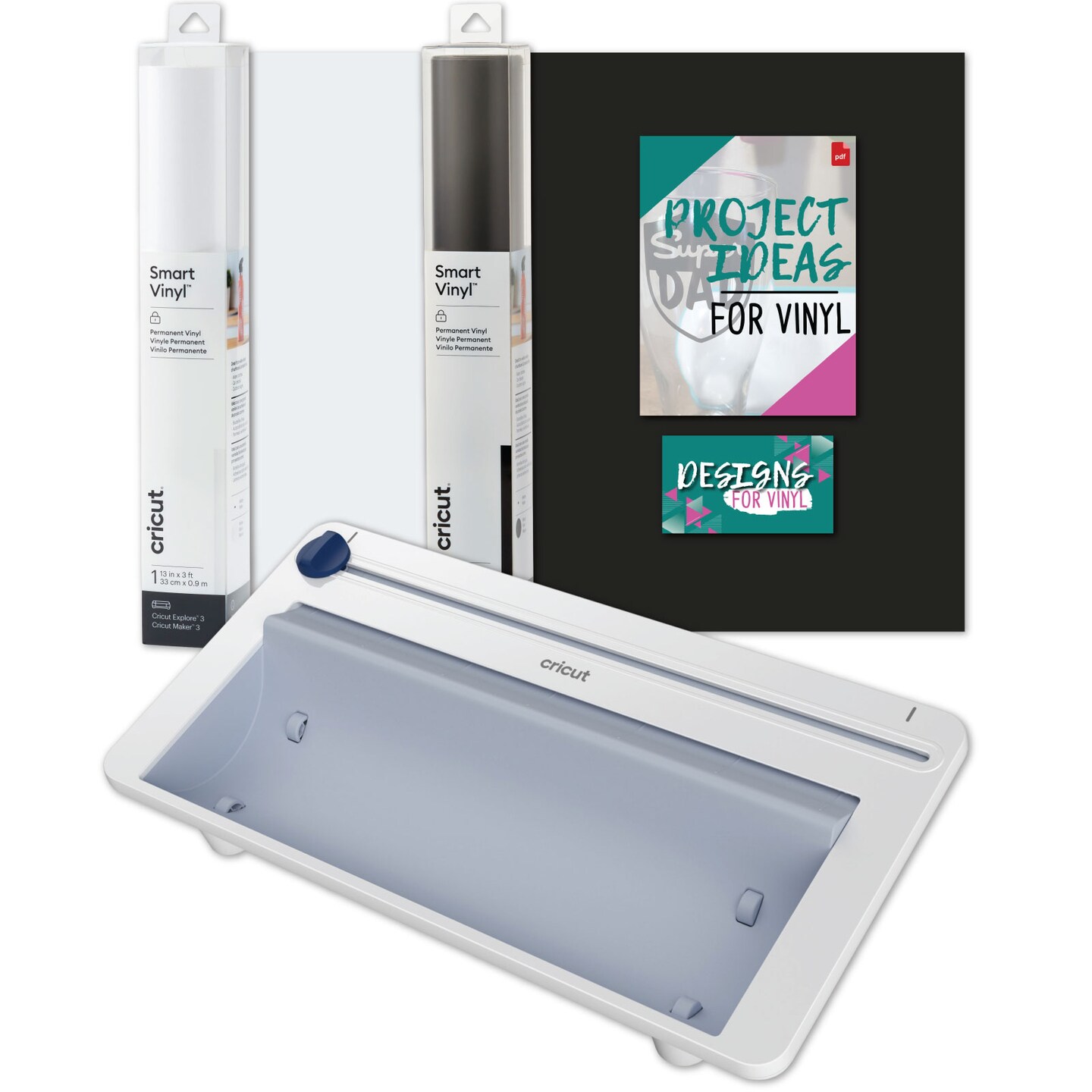 Cricut Roll Holder with Black and White Smart Permanent Vinyl Bundle